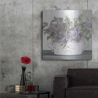 Luxe Metal Art 'Lilac Galvanized Pot' by Cindy Jacobs, Metal Wall Art,36x36