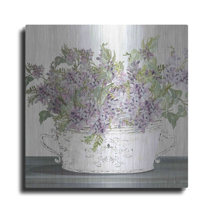 Luxe Metal Art 'Lilac Galvanized Pot' by Cindy Jacobs, Metal Wall Art