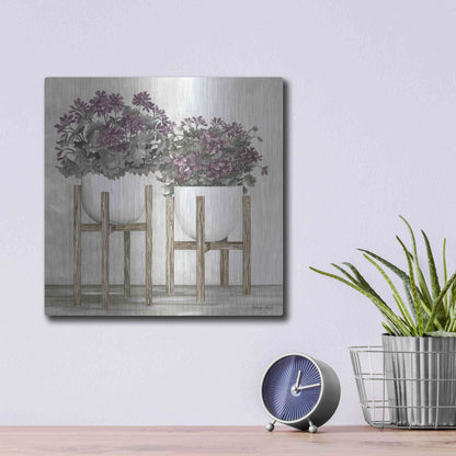 Luxe Metal Art 'Potted Geraniums' by Cindy Jacobs, Metal Wall Art,12x12