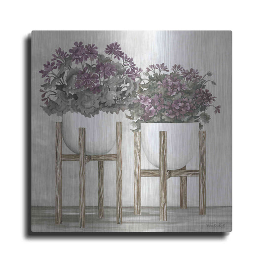 Luxe Metal Art 'Potted Geraniums' by Cindy Jacobs, Metal Wall Art