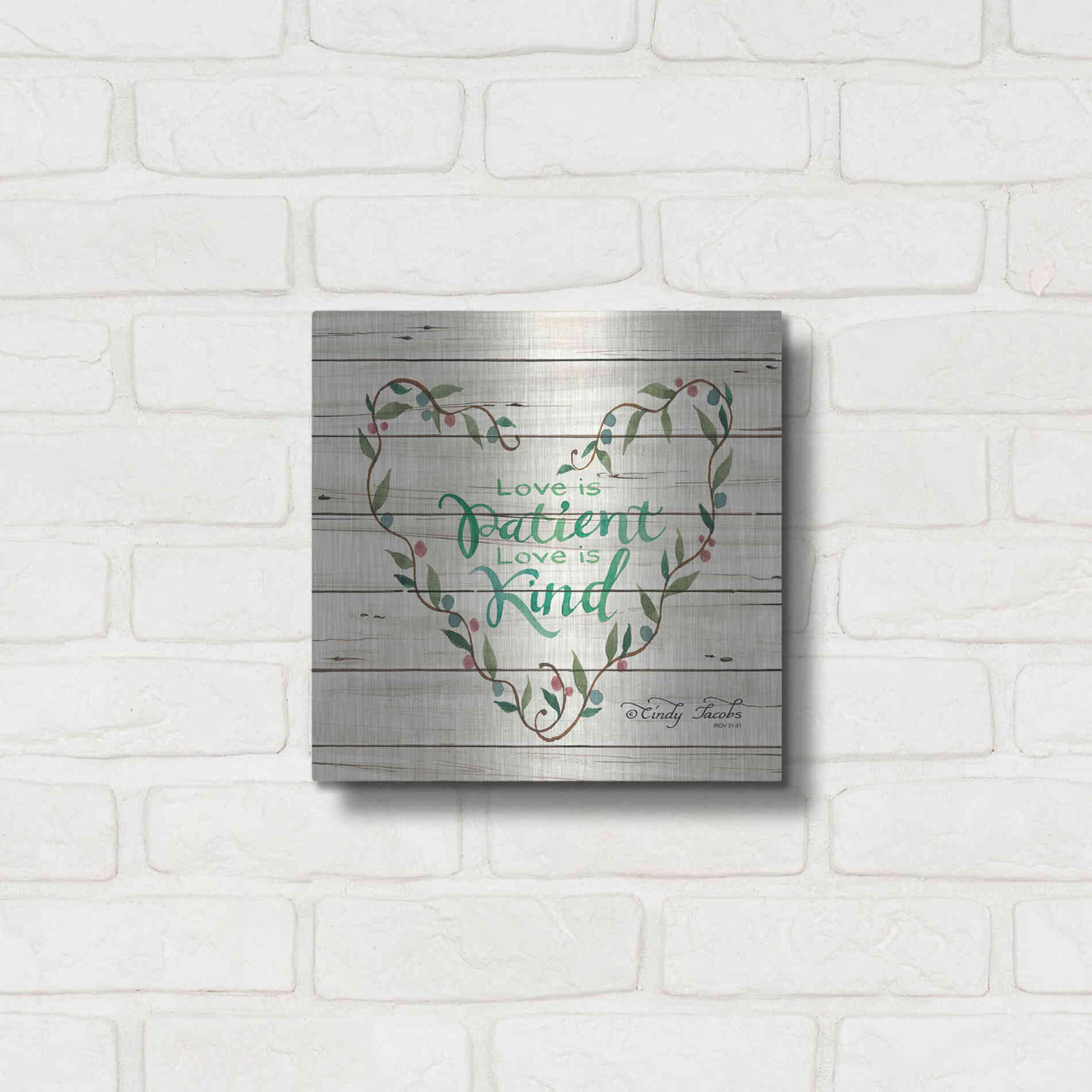 Luxe Metal Art 'Love is Patient Heart Wreath' by Cindy Jacobs, Metal Wall Art,12x12