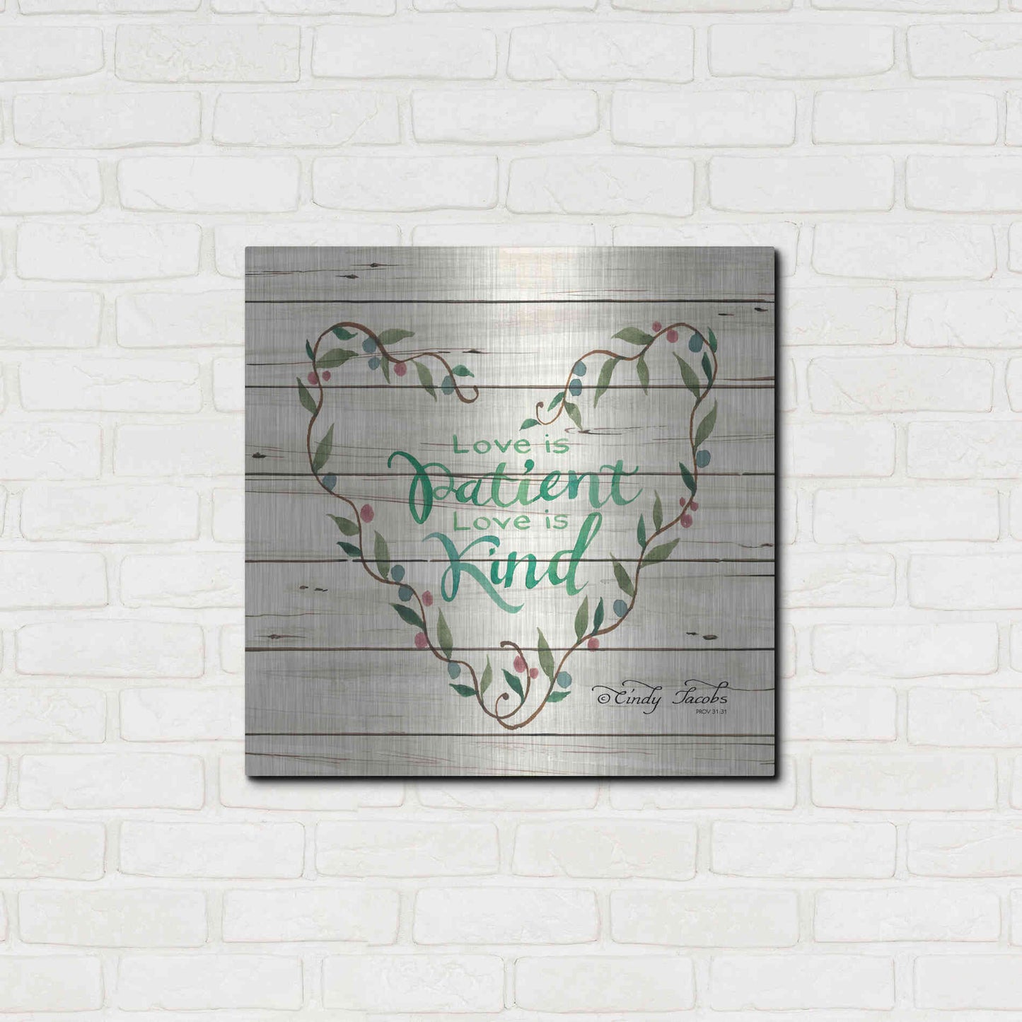Luxe Metal Art 'Love is Patient Heart Wreath' by Cindy Jacobs, Metal Wall Art,24x24