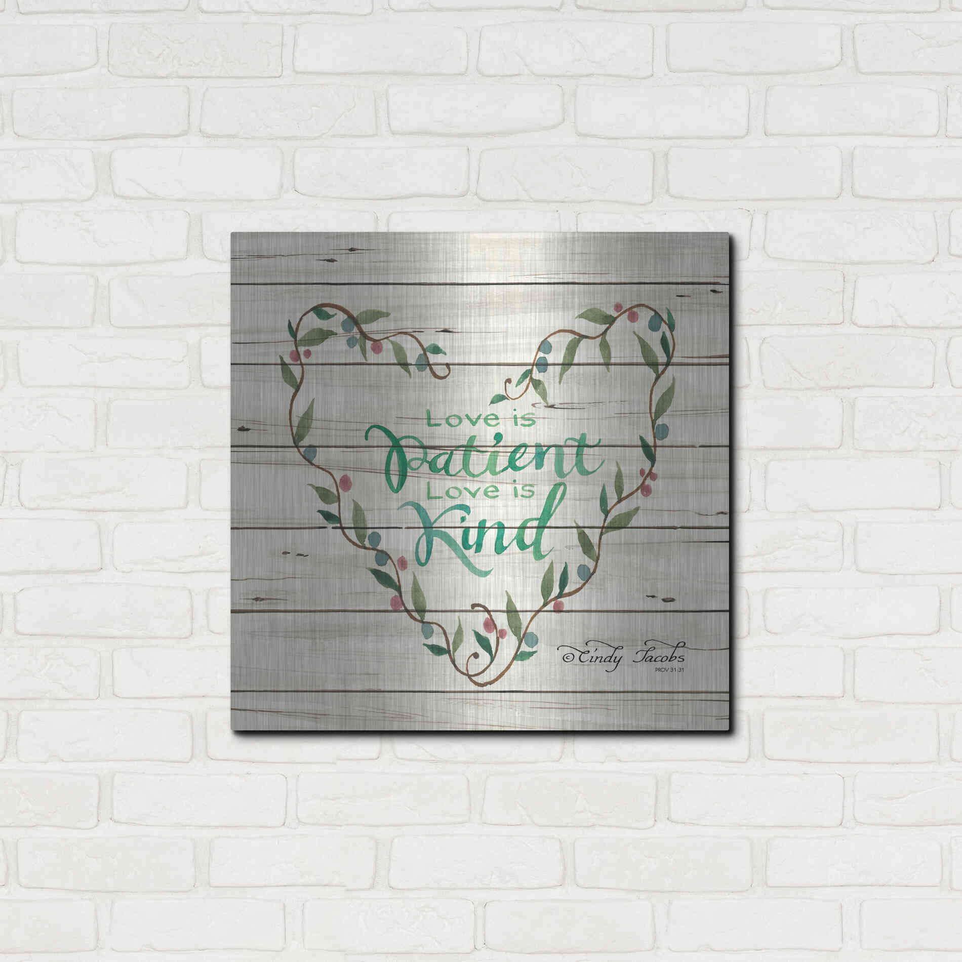 Luxe Metal Art 'Love is Patient Heart Wreath' by Cindy Jacobs, Metal Wall Art,24x24