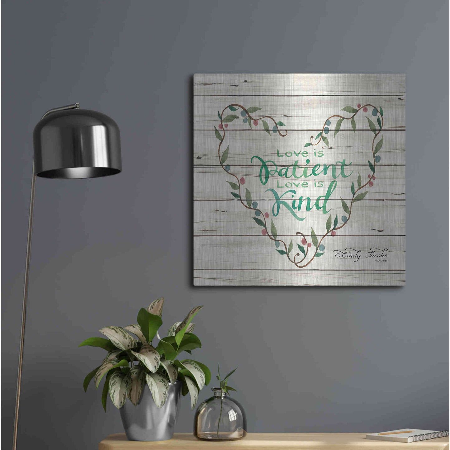 Luxe Metal Art 'Love is Patient Heart Wreath' by Cindy Jacobs, Metal Wall Art,24x24