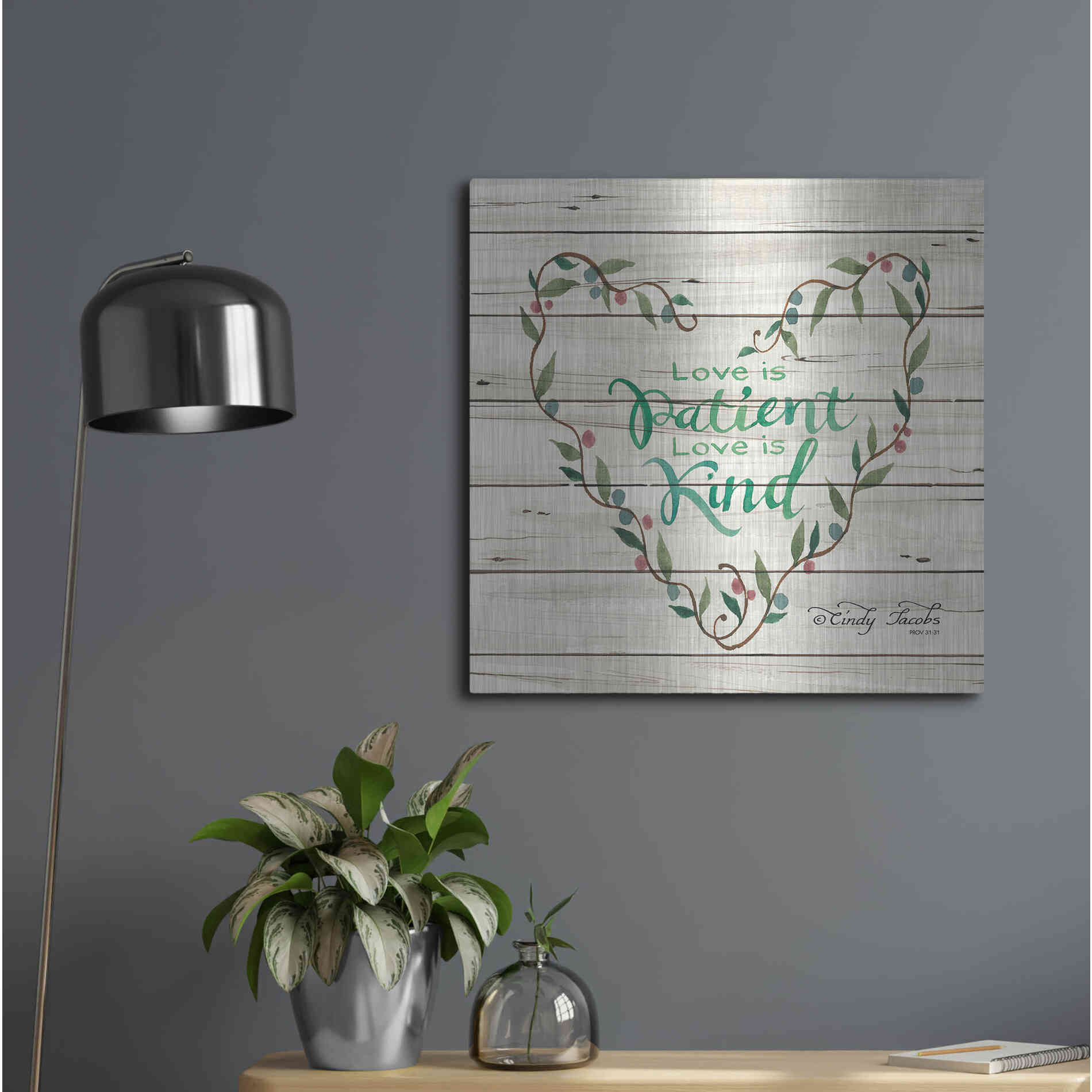 Luxe Metal Art 'Love is Patient Heart Wreath' by Cindy Jacobs, Metal Wall Art,24x24