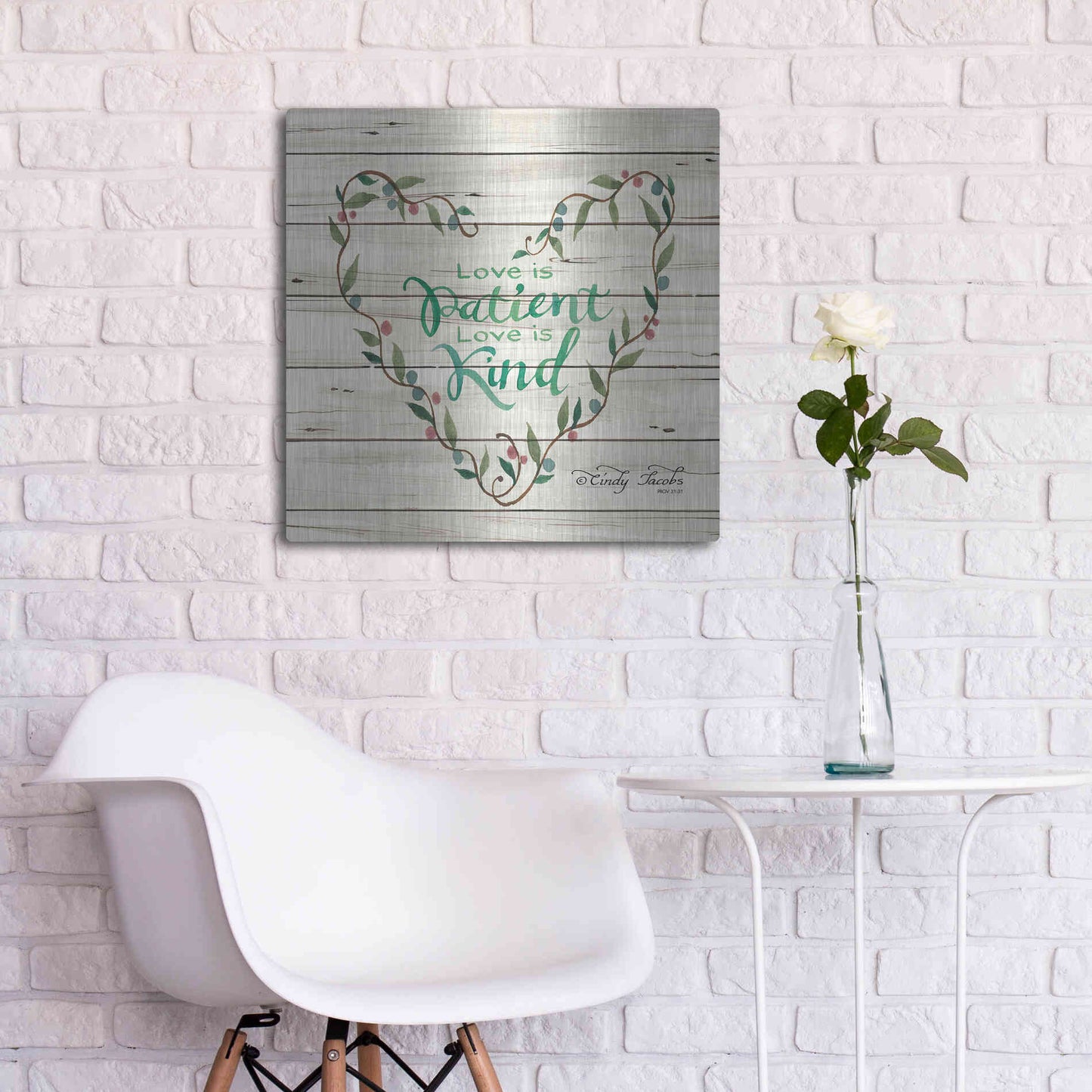 Luxe Metal Art 'Love is Patient Heart Wreath' by Cindy Jacobs, Metal Wall Art,24x24