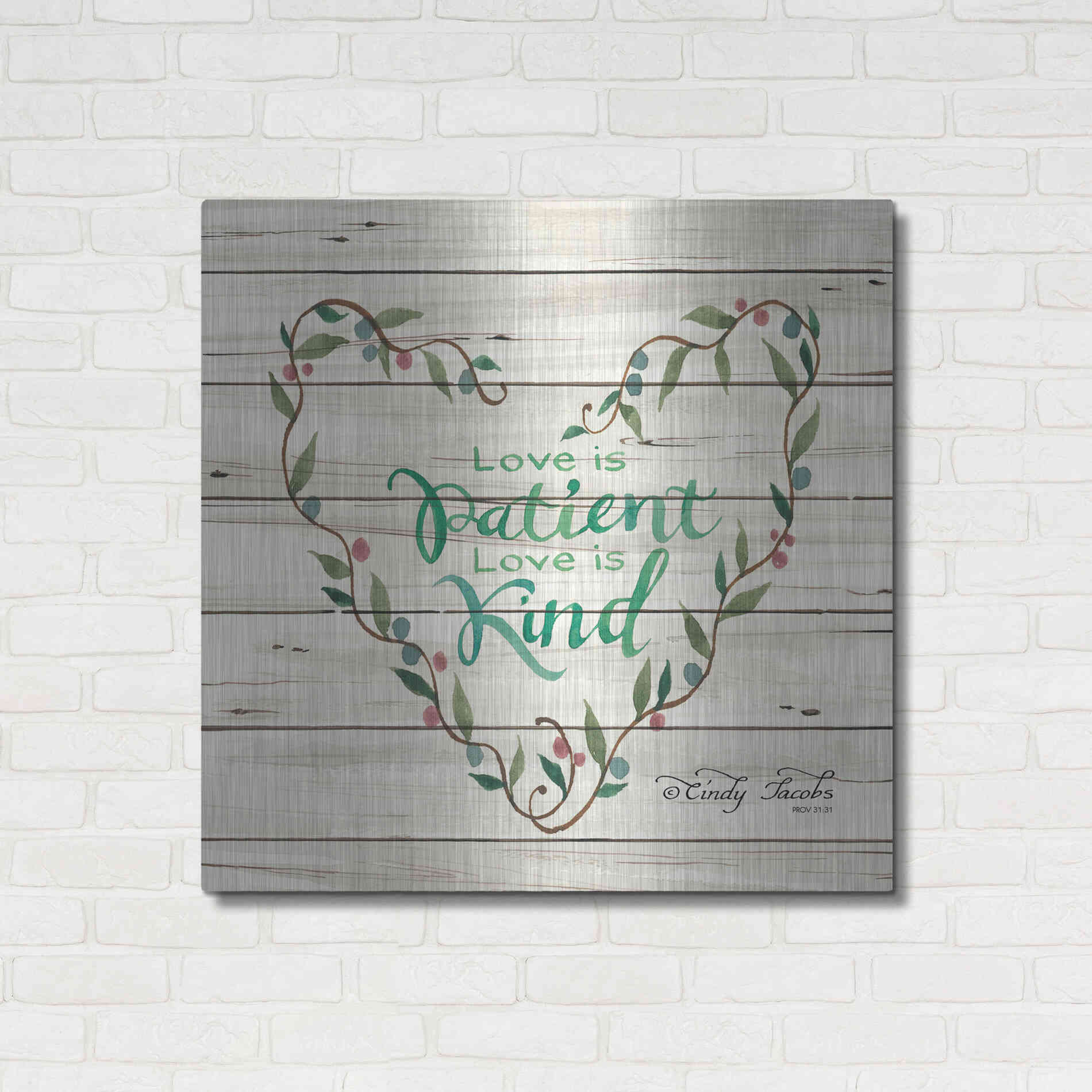 Luxe Metal Art 'Love is Patient Heart Wreath' by Cindy Jacobs, Metal Wall Art,36x36