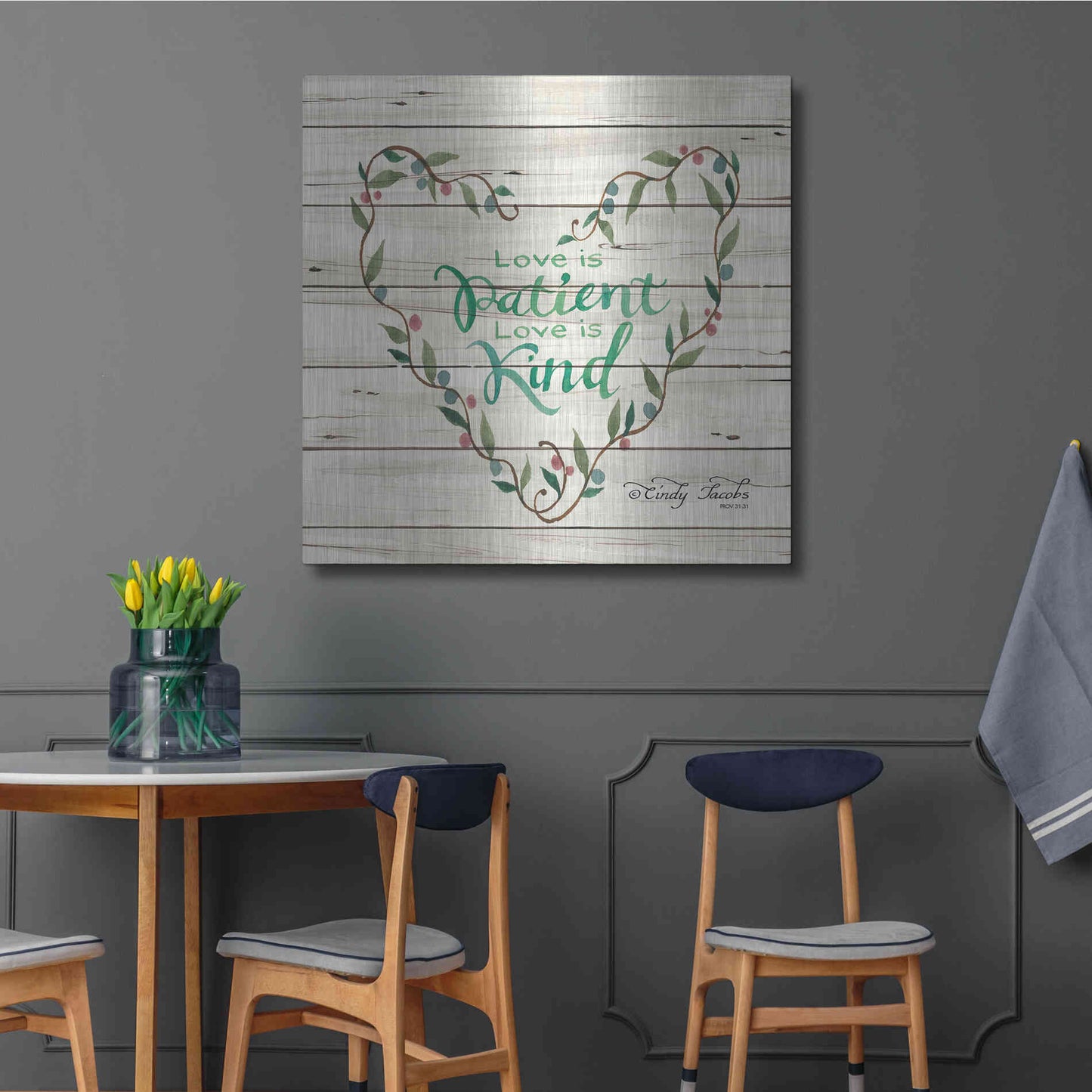 Luxe Metal Art 'Love is Patient Heart Wreath' by Cindy Jacobs, Metal Wall Art,36x36