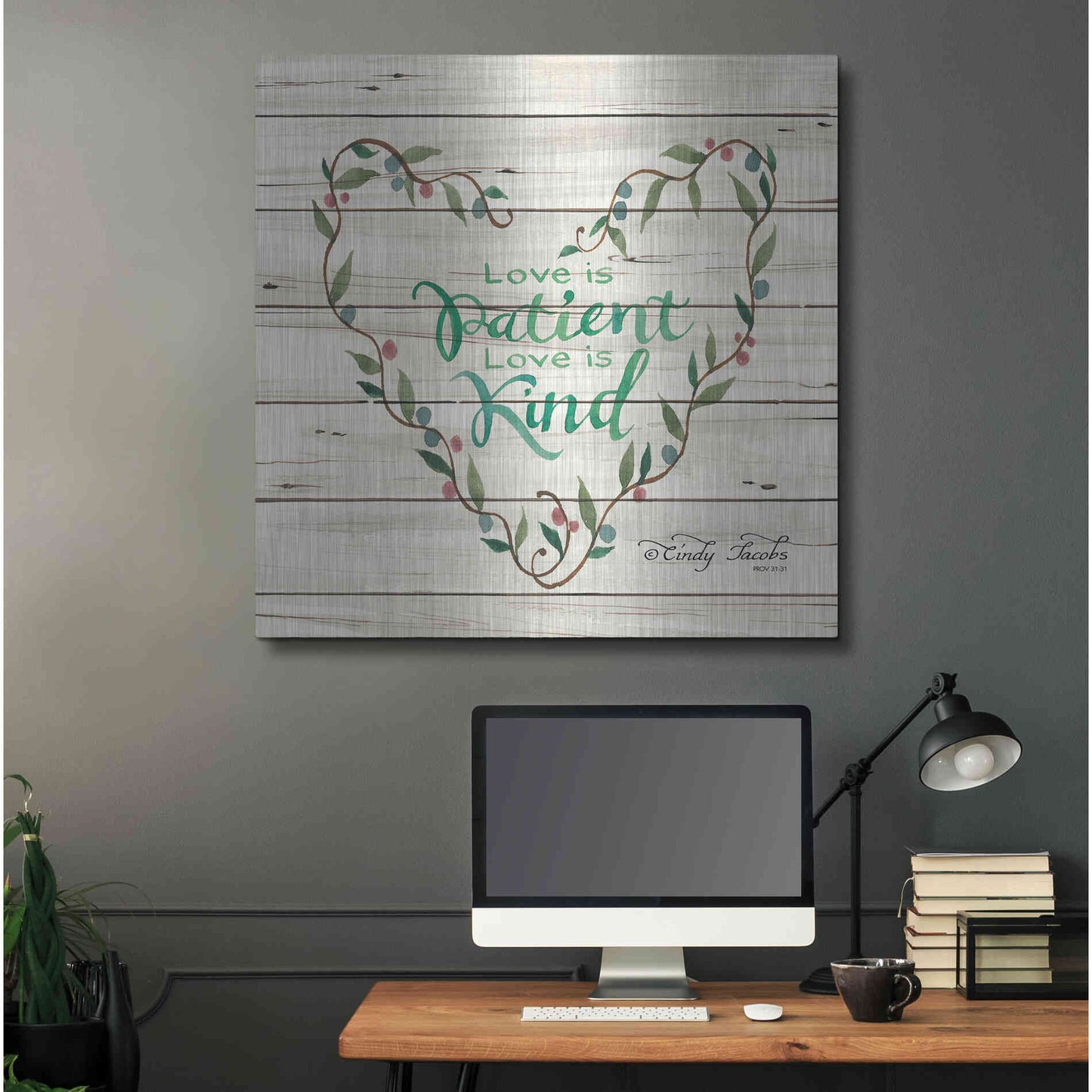 Luxe Metal Art 'Love is Patient Heart Wreath' by Cindy Jacobs, Metal Wall Art,36x36
