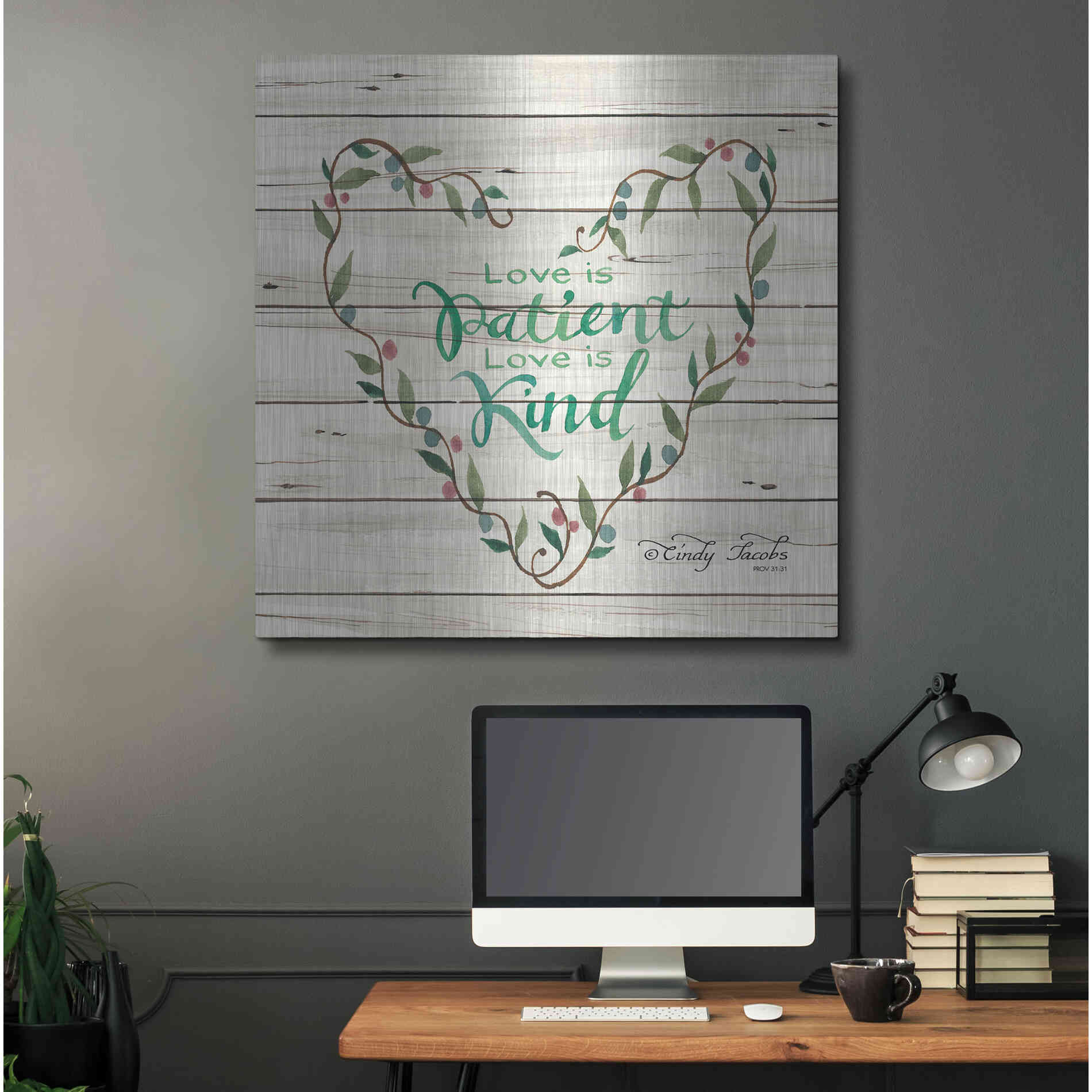 Luxe Metal Art 'Love is Patient Heart Wreath' by Cindy Jacobs, Metal Wall Art,36x36