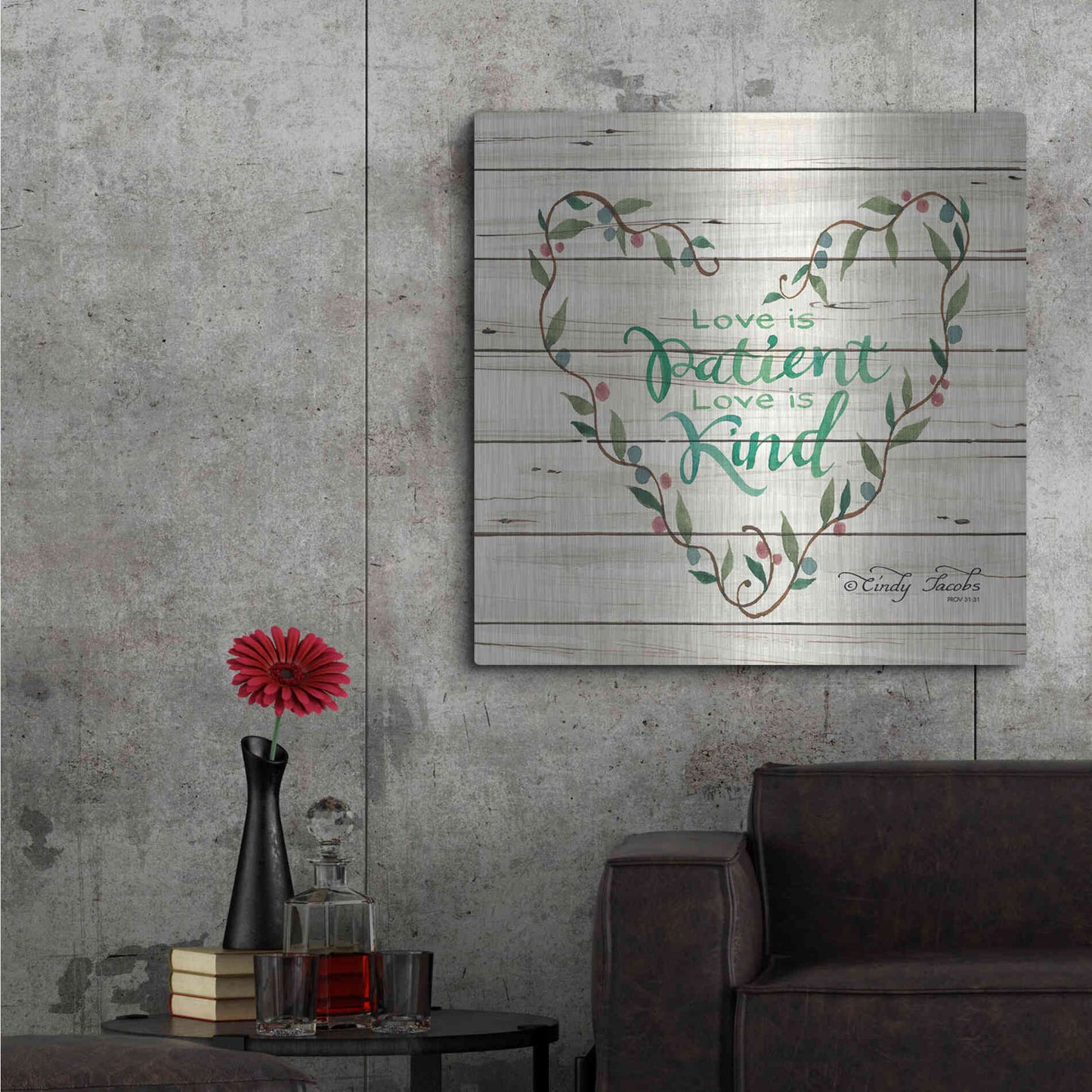 Luxe Metal Art 'Love is Patient Heart Wreath' by Cindy Jacobs, Metal Wall Art,36x36