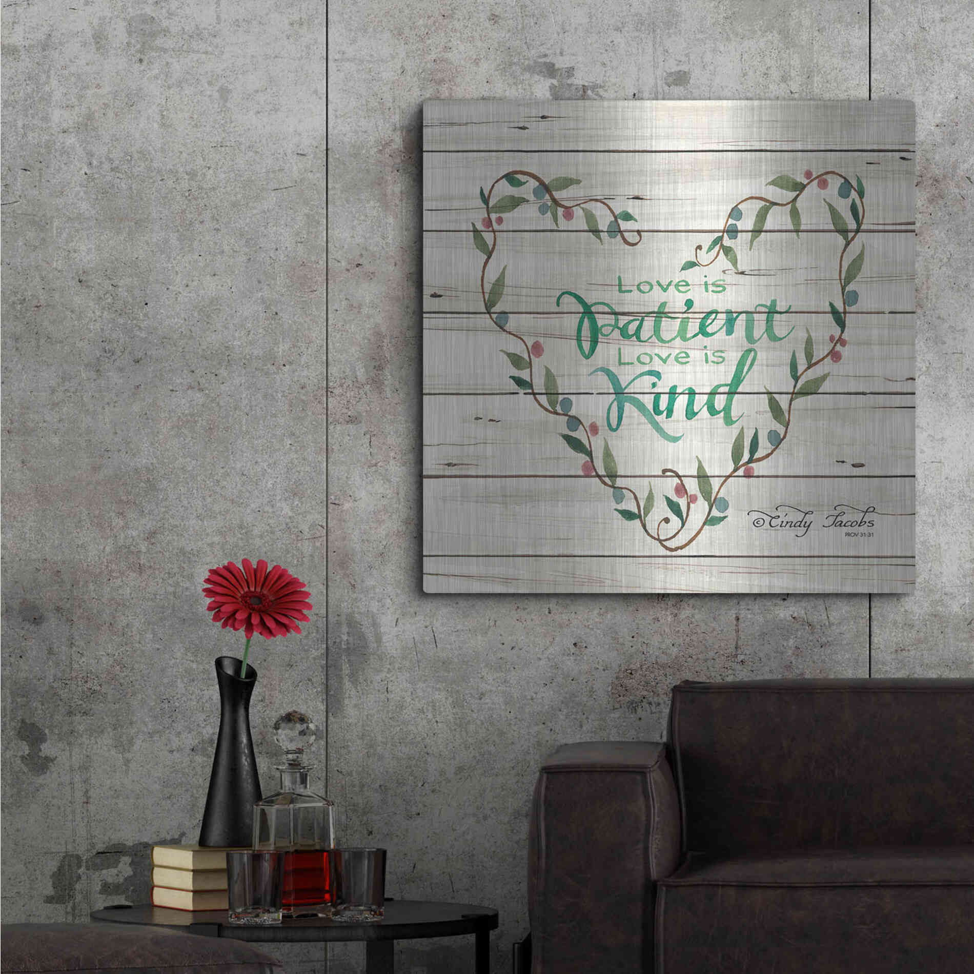 Luxe Metal Art 'Love is Patient Heart Wreath' by Cindy Jacobs, Metal Wall Art,36x36