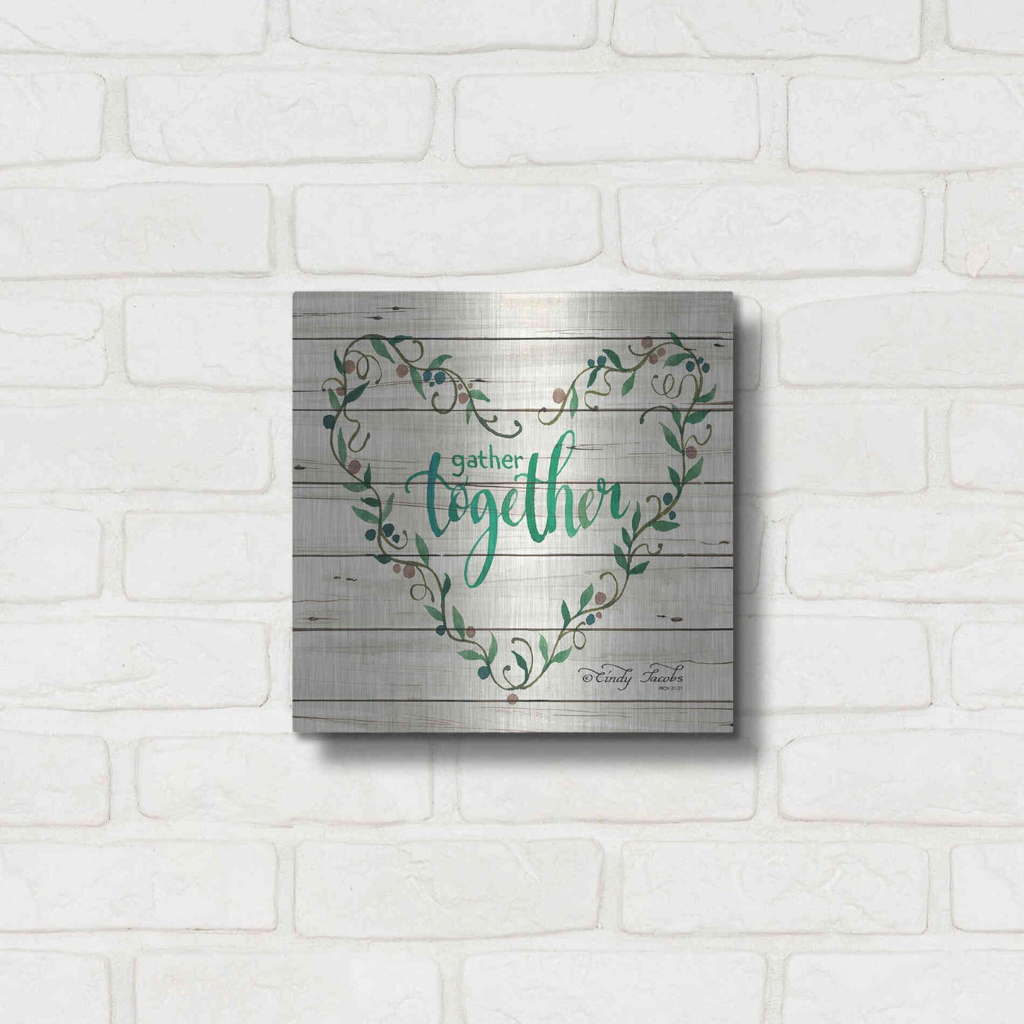Luxe Metal Art 'Gather Together Heart Wreath' by Cindy Jacobs, Metal Wall Art,12x12