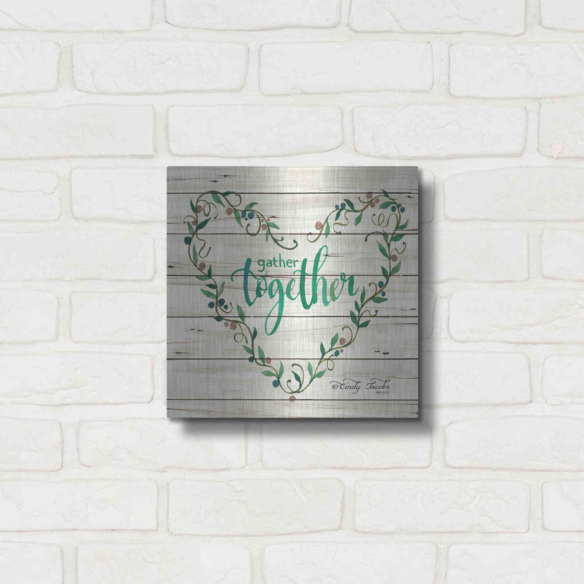 Luxe Metal Art 'Gather Together Heart Wreath' by Cindy Jacobs, Metal Wall Art,12x12