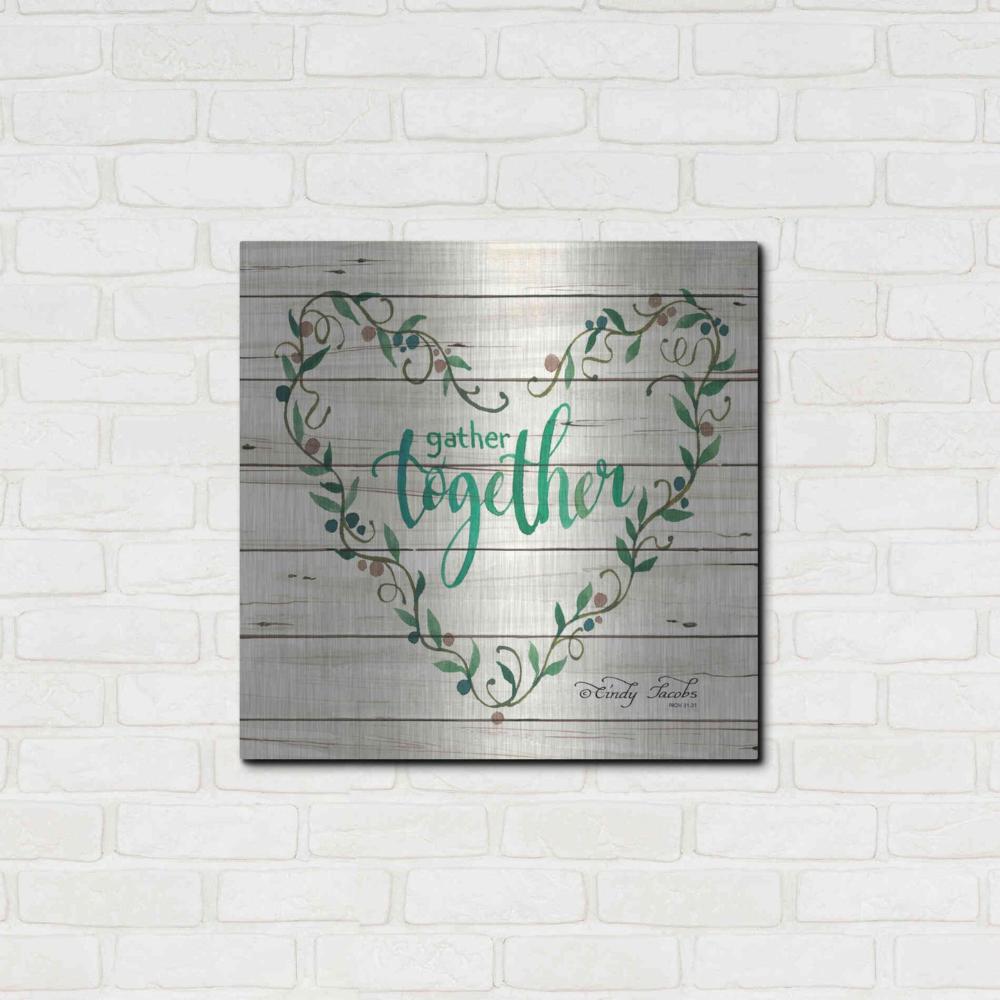 Luxe Metal Art 'Gather Together Heart Wreath' by Cindy Jacobs, Metal Wall Art,24x24