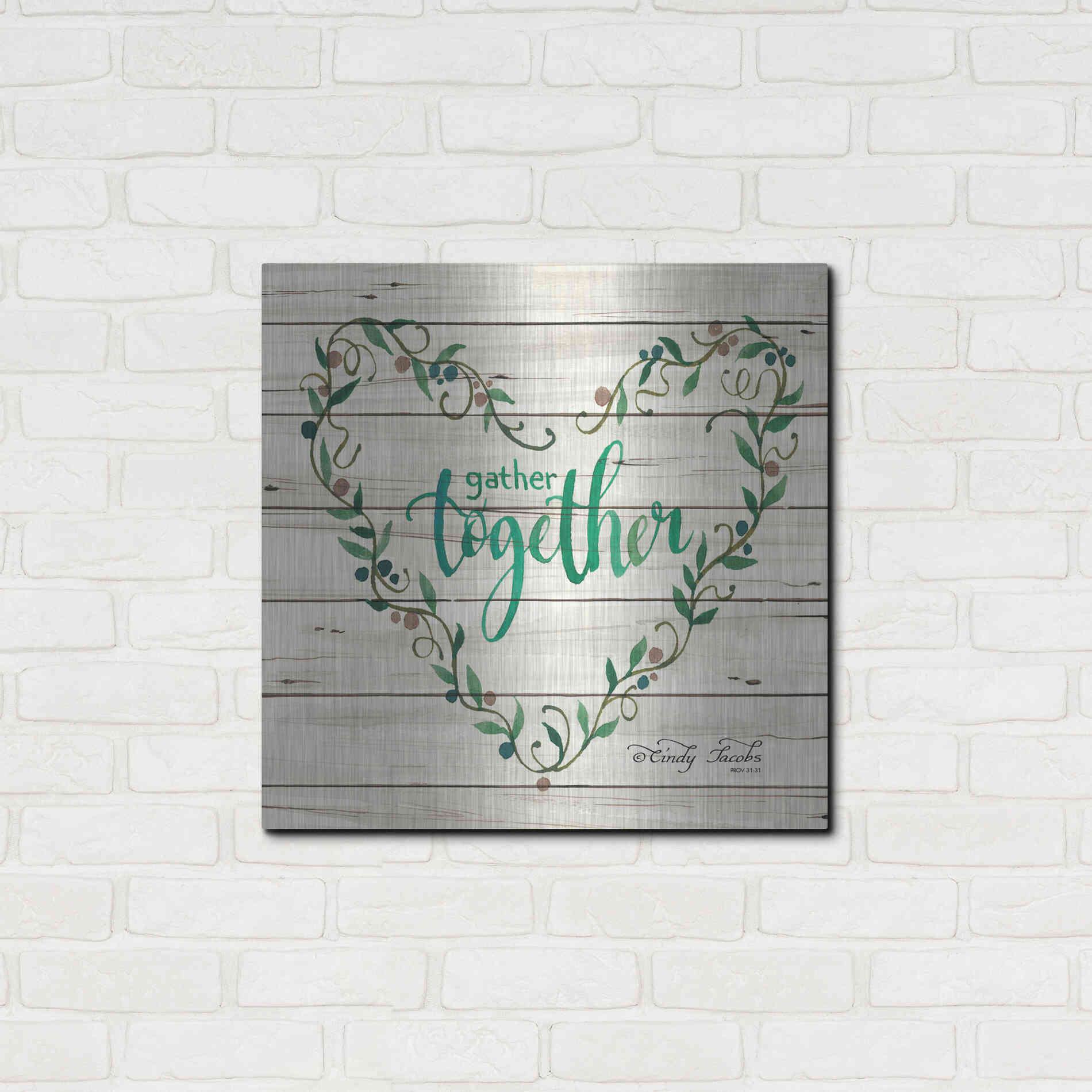 Luxe Metal Art 'Gather Together Heart Wreath' by Cindy Jacobs, Metal Wall Art,24x24