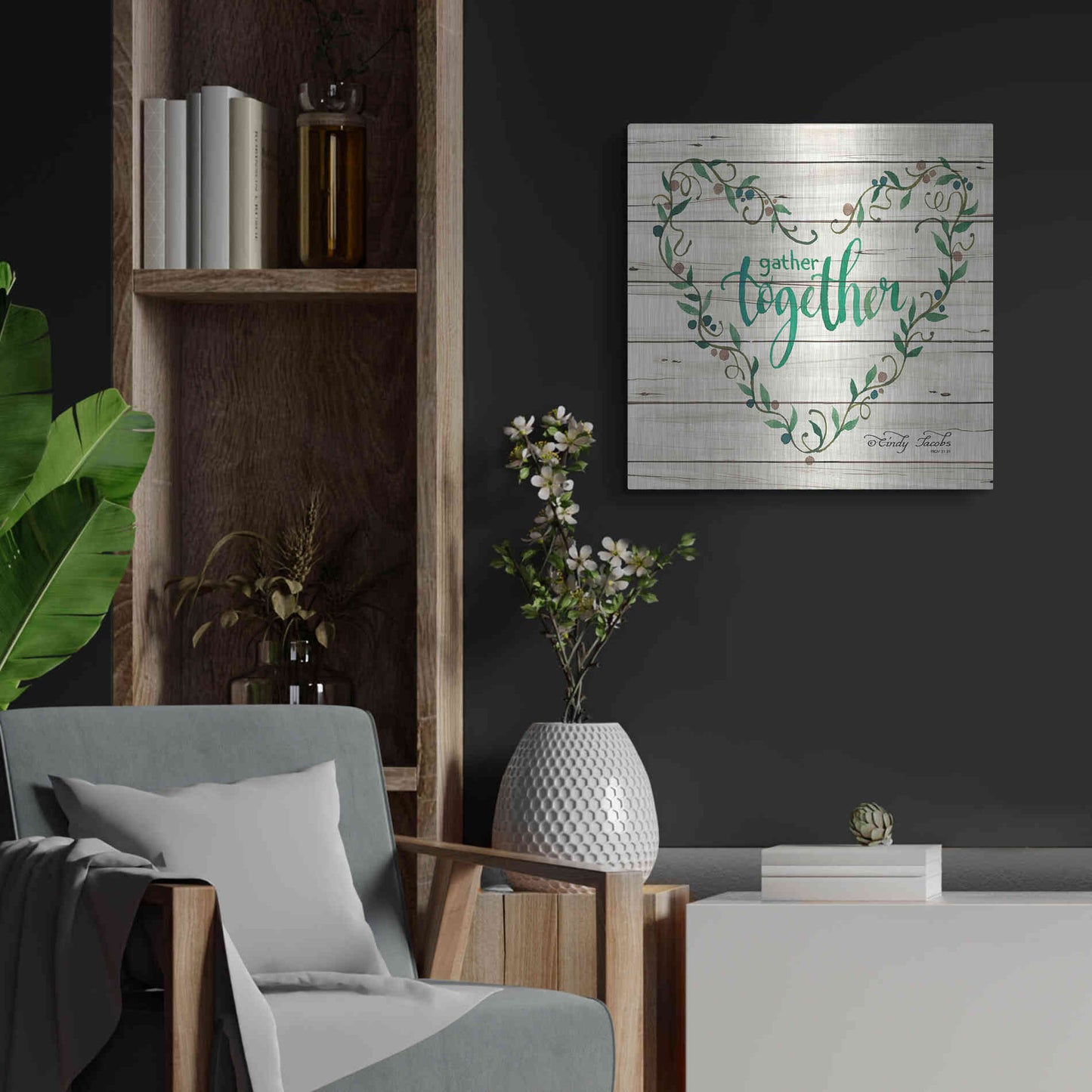 Luxe Metal Art 'Gather Together Heart Wreath' by Cindy Jacobs, Metal Wall Art,24x24