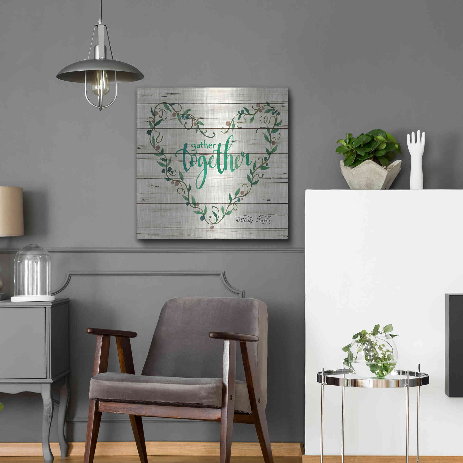 Luxe Metal Art 'Gather Together Heart Wreath' by Cindy Jacobs, Metal Wall Art,24x24