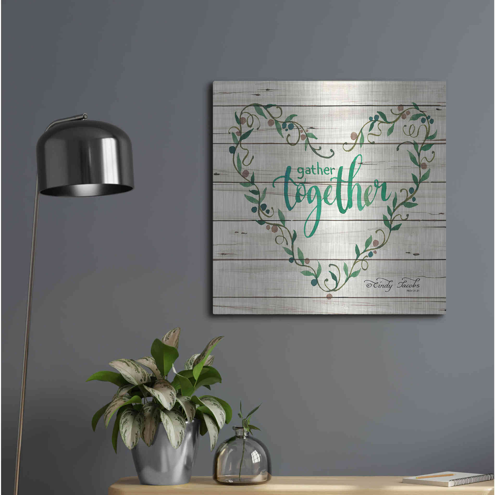 Luxe Metal Art 'Gather Together Heart Wreath' by Cindy Jacobs, Metal Wall Art,24x24