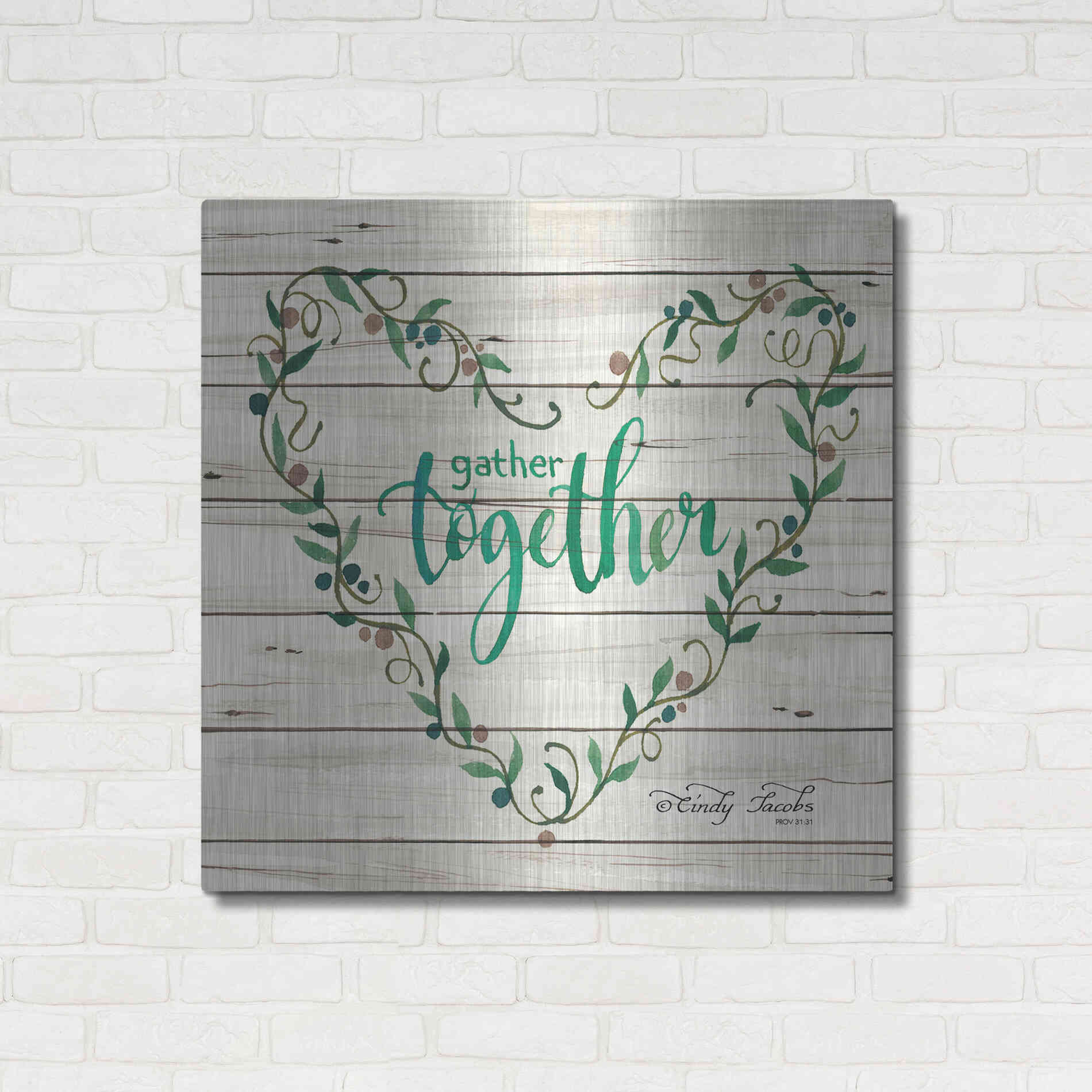 Luxe Metal Art 'Gather Together Heart Wreath' by Cindy Jacobs, Metal Wall Art,36x36