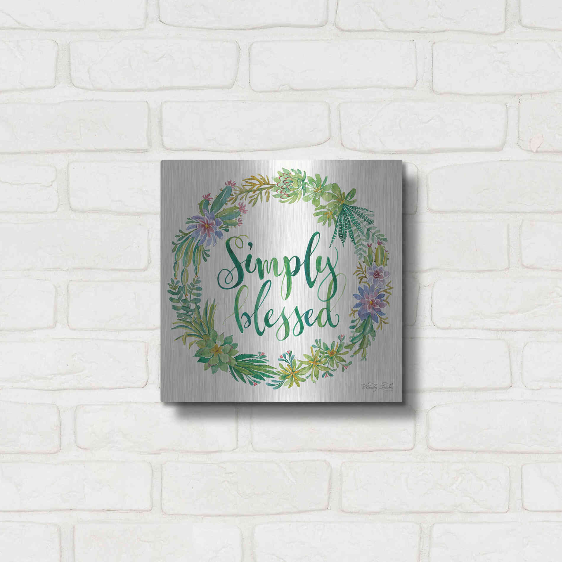 Luxe Metal Art 'Simply Blessed Succulent Wreath' by Cindy Jacobs, Metal Wall Art,12x12