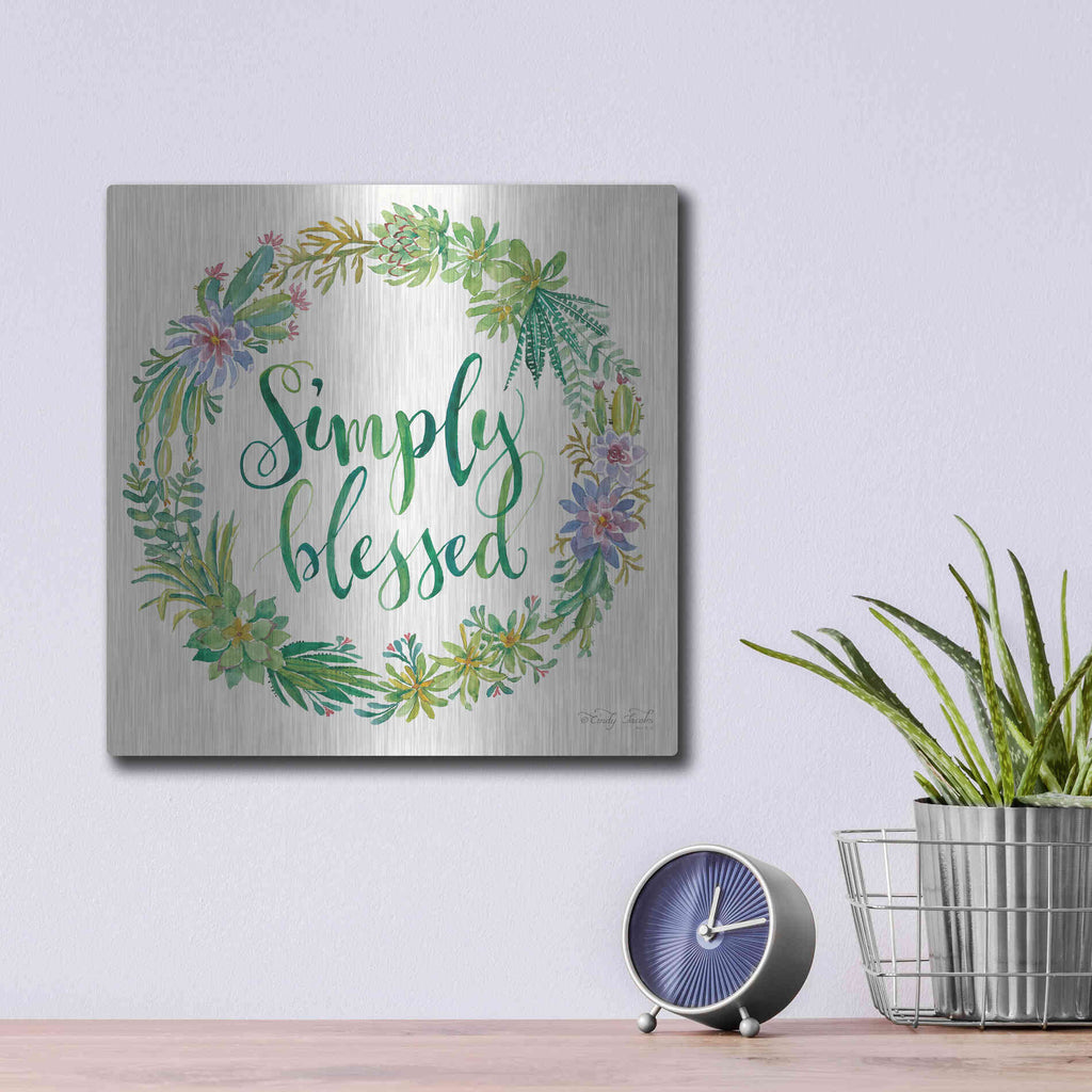 Luxe Metal Art 'Simply Blessed Succulent Wreath' by Cindy Jacobs, Metal Wall Art,12x12