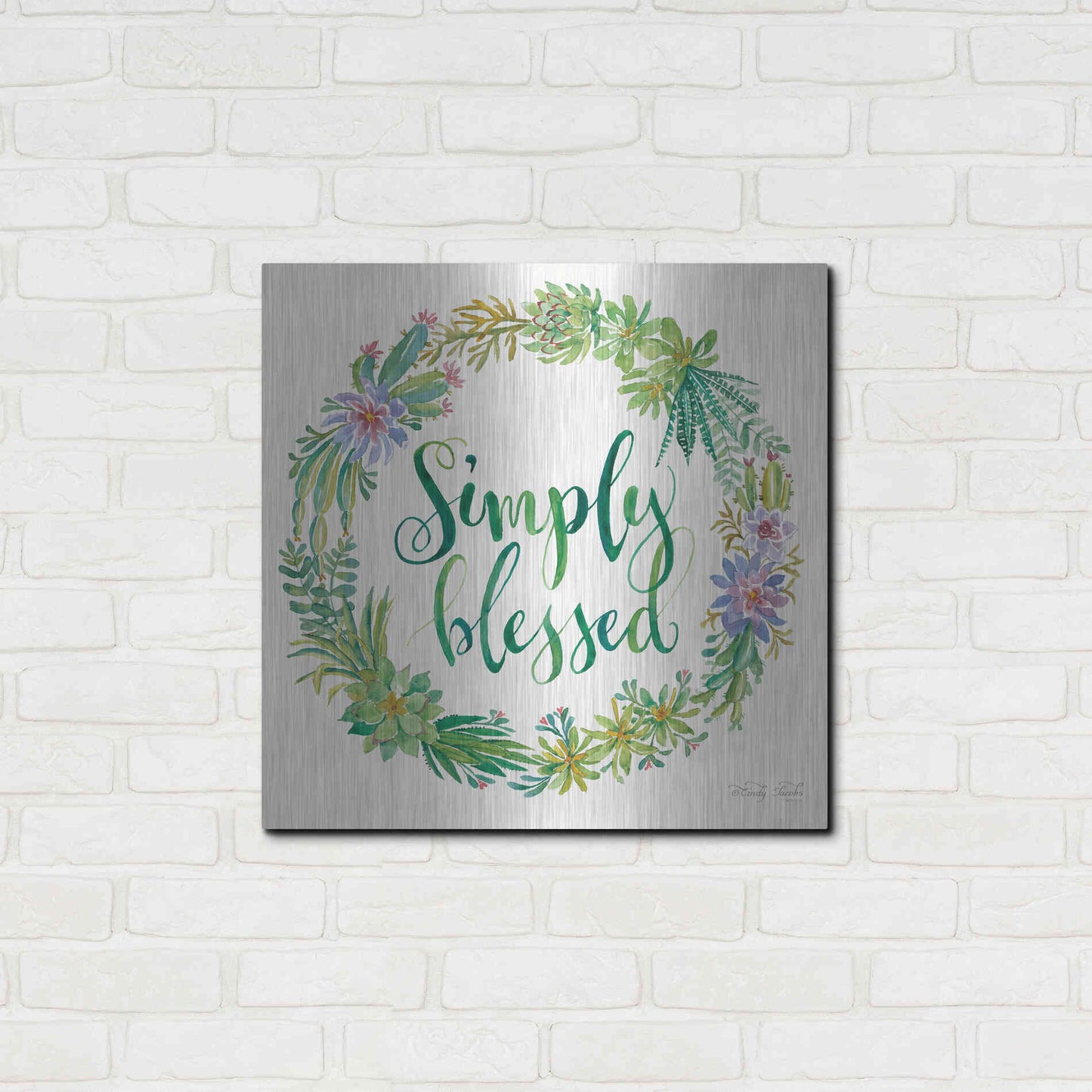 Luxe Metal Art 'Simply Blessed Succulent Wreath' by Cindy Jacobs, Metal Wall Art,24x24