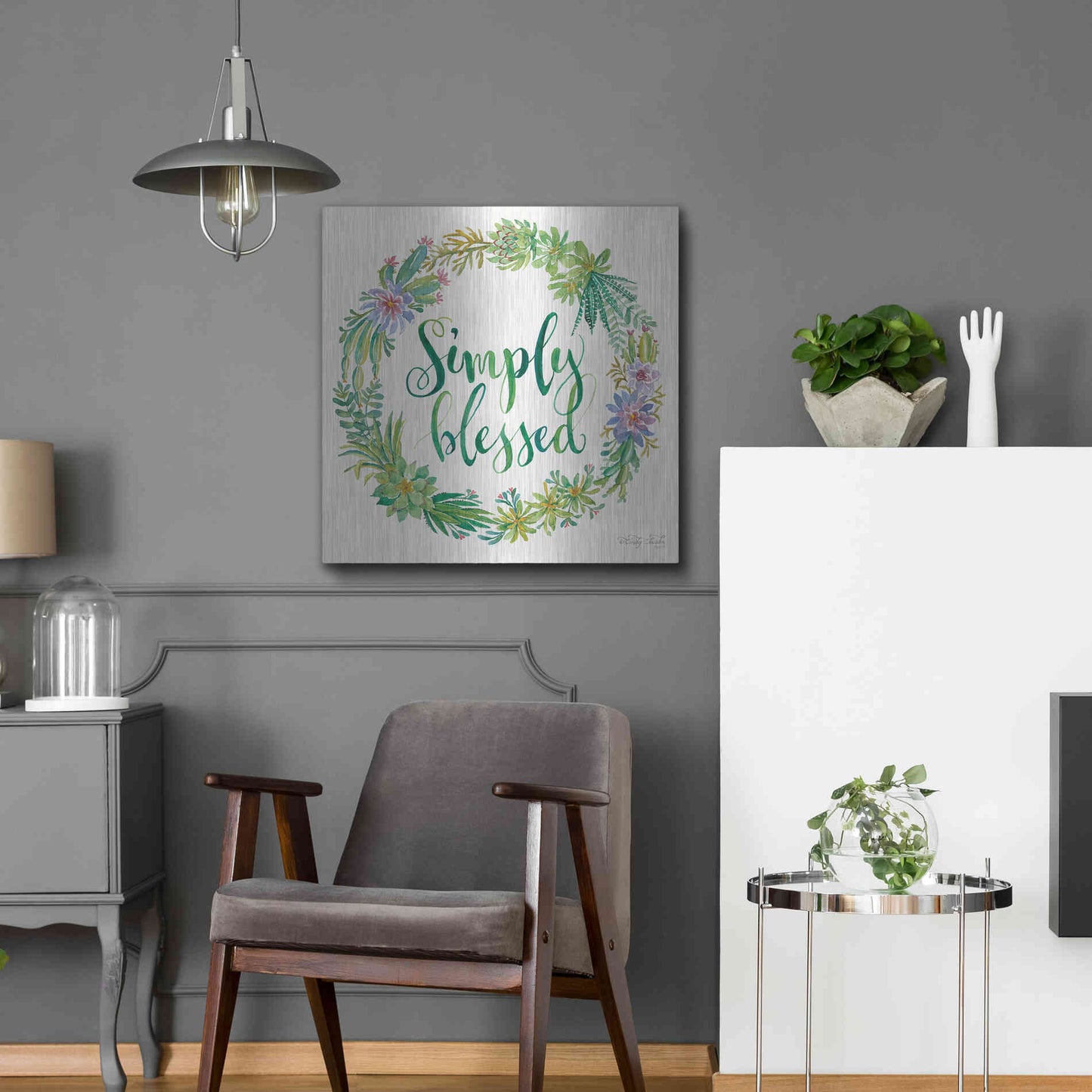 Luxe Metal Art 'Simply Blessed Succulent Wreath' by Cindy Jacobs, Metal Wall Art,24x24