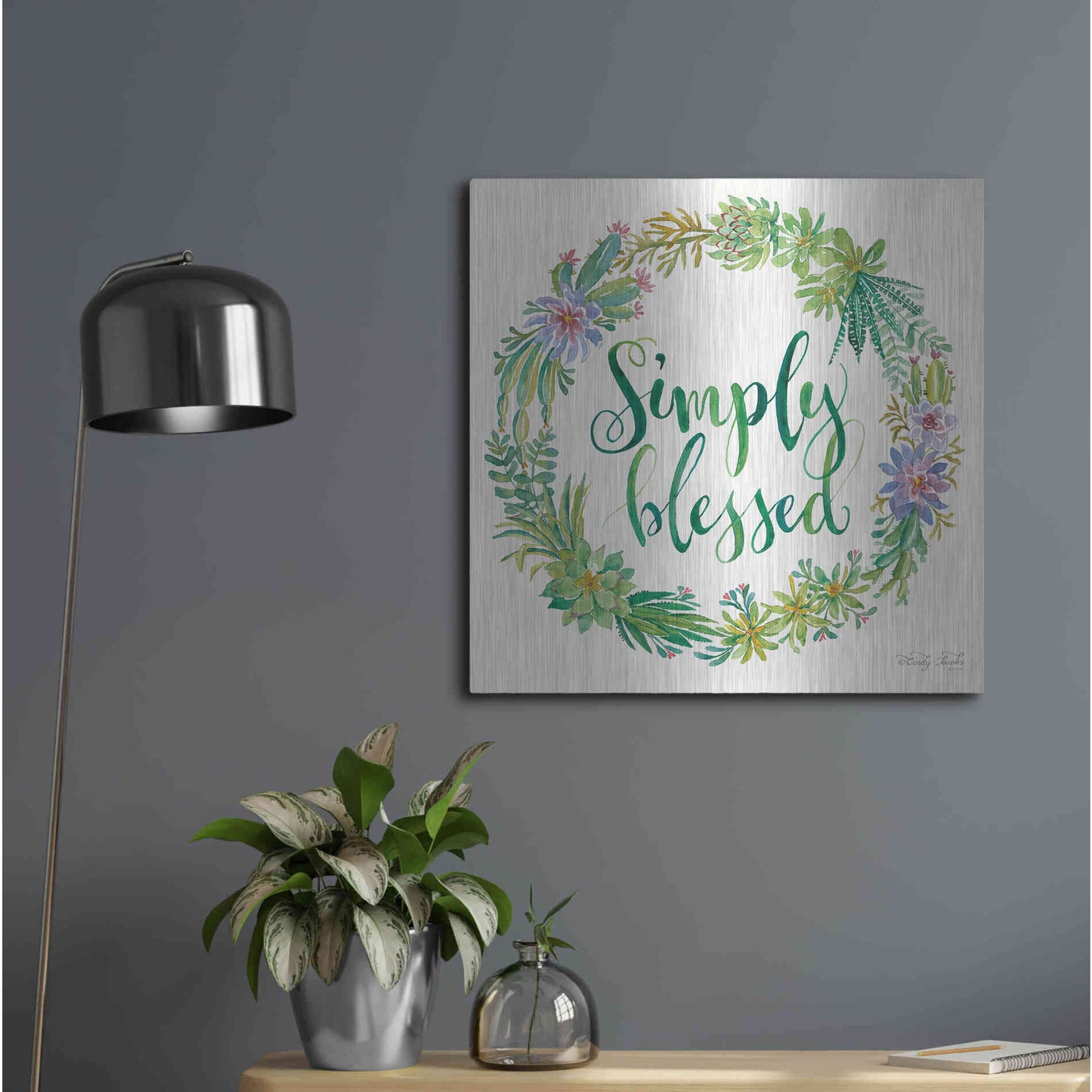 Luxe Metal Art 'Simply Blessed Succulent Wreath' by Cindy Jacobs, Metal Wall Art,24x24