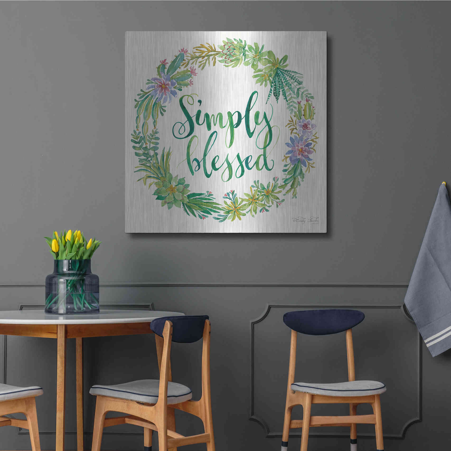 Luxe Metal Art 'Simply Blessed Succulent Wreath' by Cindy Jacobs, Metal Wall Art,36x36