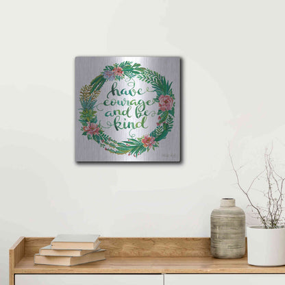 Luxe Metal Art 'Have Courage Succulent Wreath' by Cindy Jacobs, Metal Wall Art,12x12