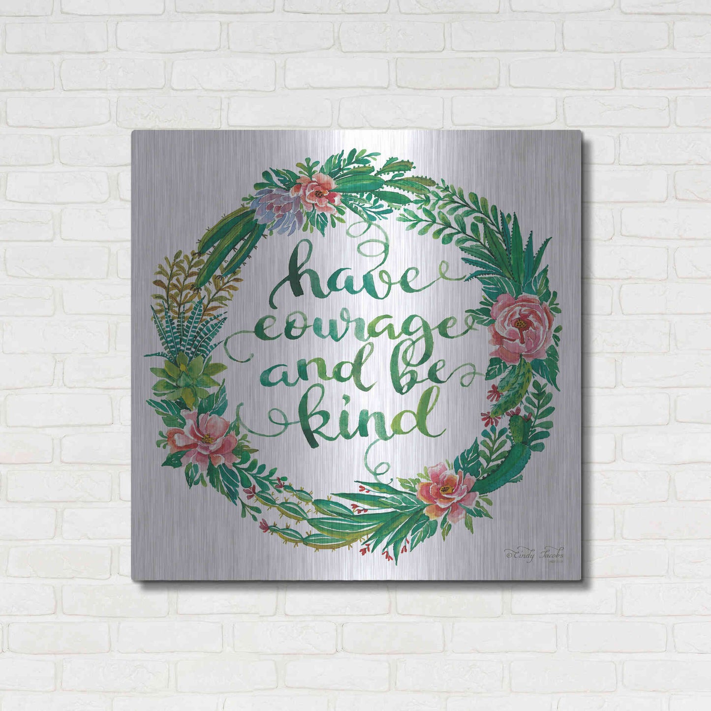 Luxe Metal Art 'Have Courage Succulent Wreath' by Cindy Jacobs, Metal Wall Art,36x36
