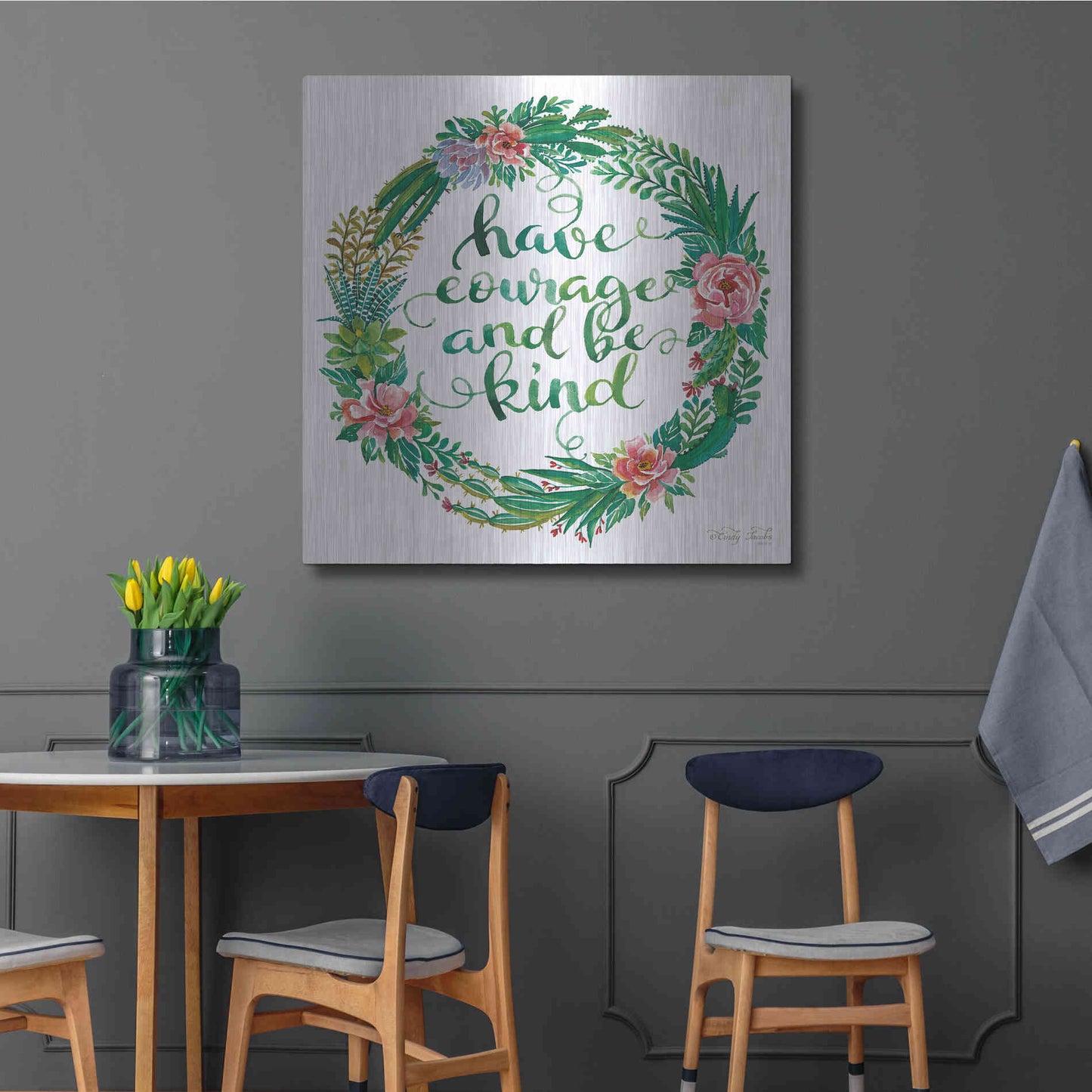 Luxe Metal Art 'Have Courage Succulent Wreath' by Cindy Jacobs, Metal Wall Art,36x36