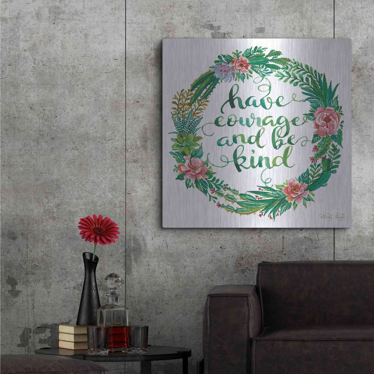 Luxe Metal Art 'Have Courage Succulent Wreath' by Cindy Jacobs, Metal Wall Art,36x36