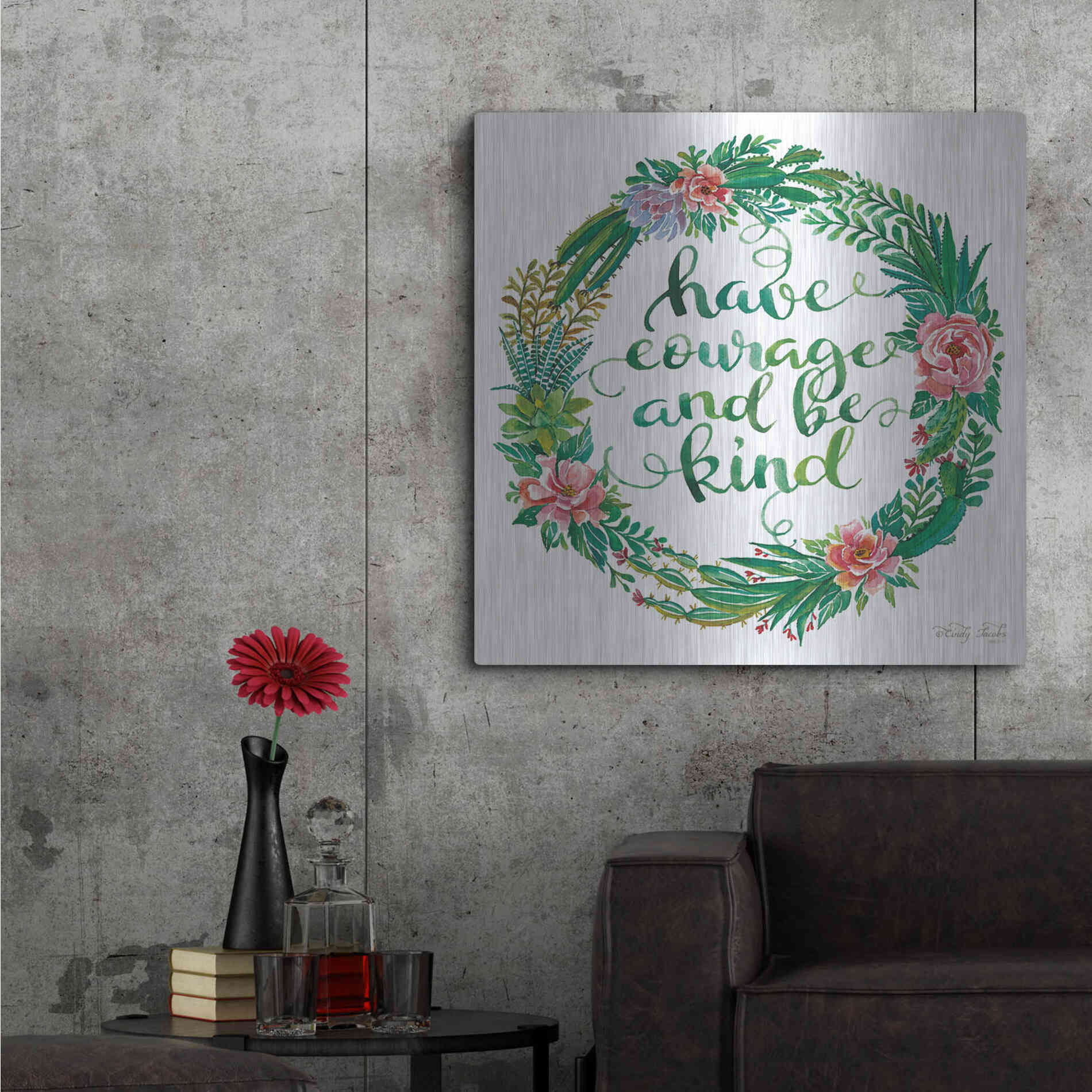 Luxe Metal Art 'Have Courage Succulent Wreath' by Cindy Jacobs, Metal Wall Art,36x36