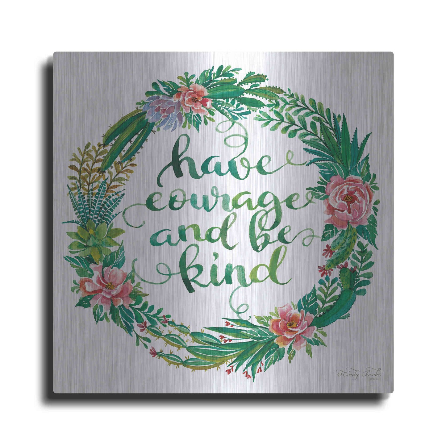 Luxe Metal Art 'Have Courage Succulent Wreath' by Cindy Jacobs, Metal Wall Art