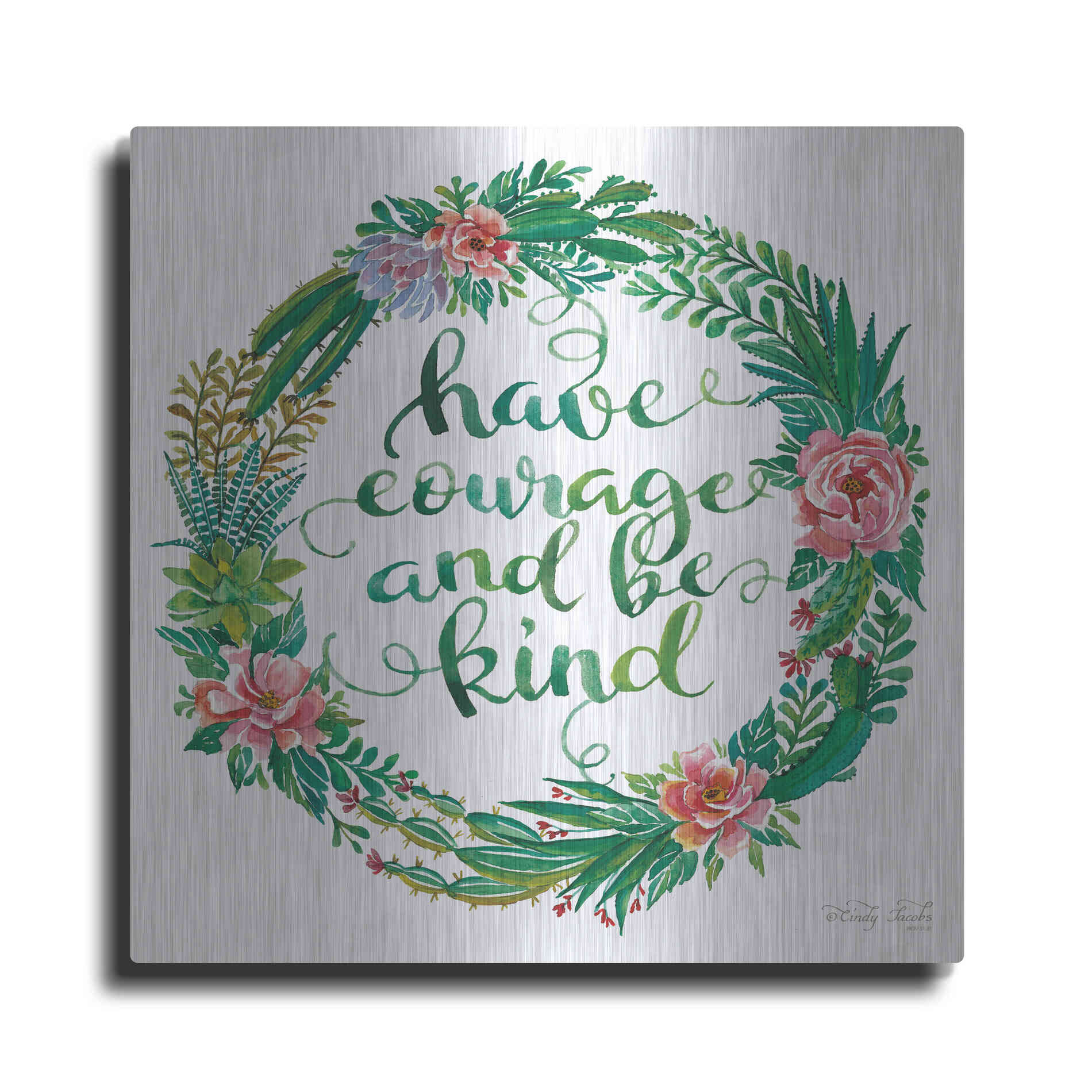 Luxe Metal Art 'Have Courage Succulent Wreath' by Cindy Jacobs, Metal Wall Art