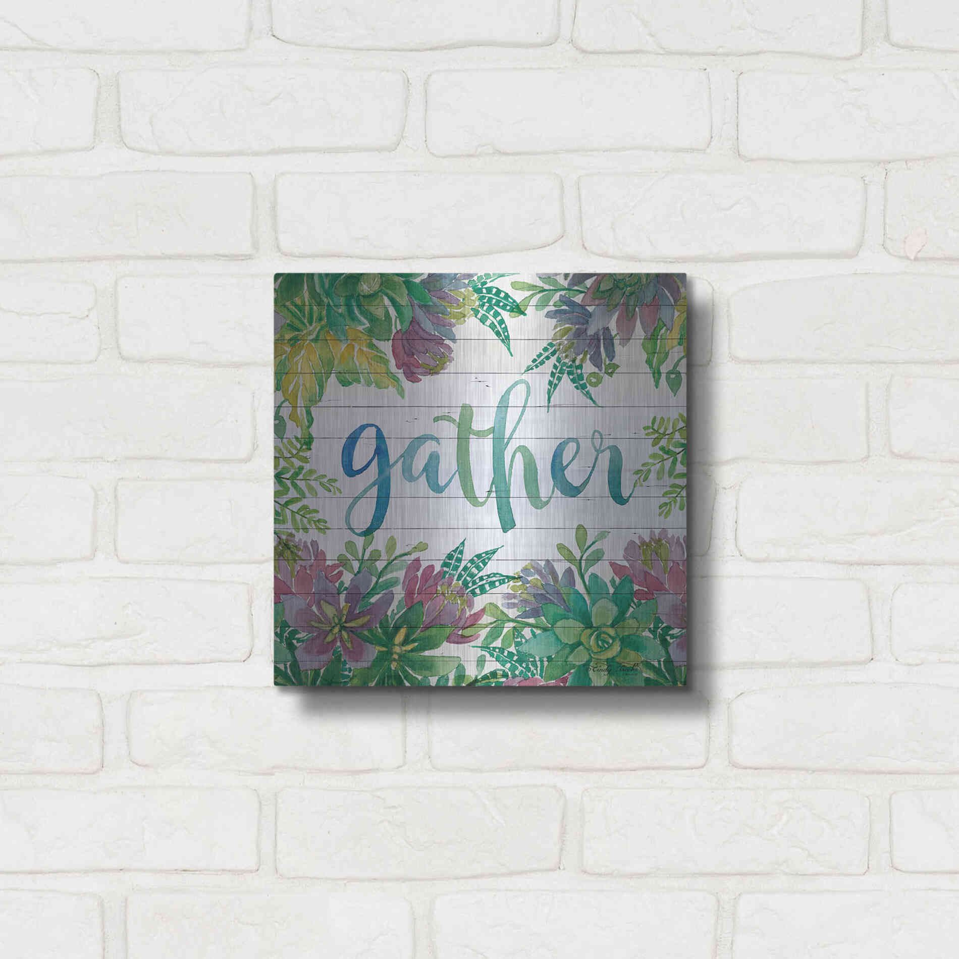 Luxe Metal Art 'Gather Succulents' by Cindy Jacobs, Metal Wall Art,12x12