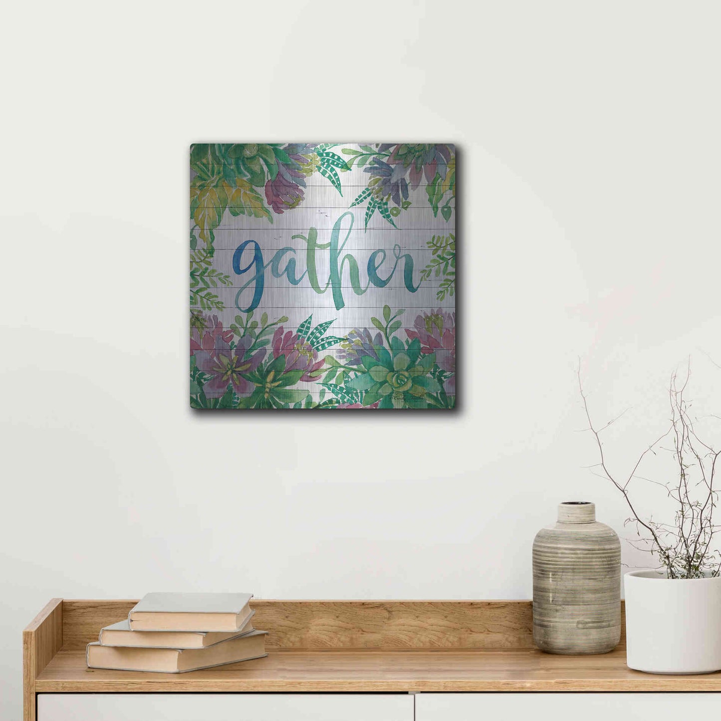 Luxe Metal Art 'Gather Succulents' by Cindy Jacobs, Metal Wall Art,12x12