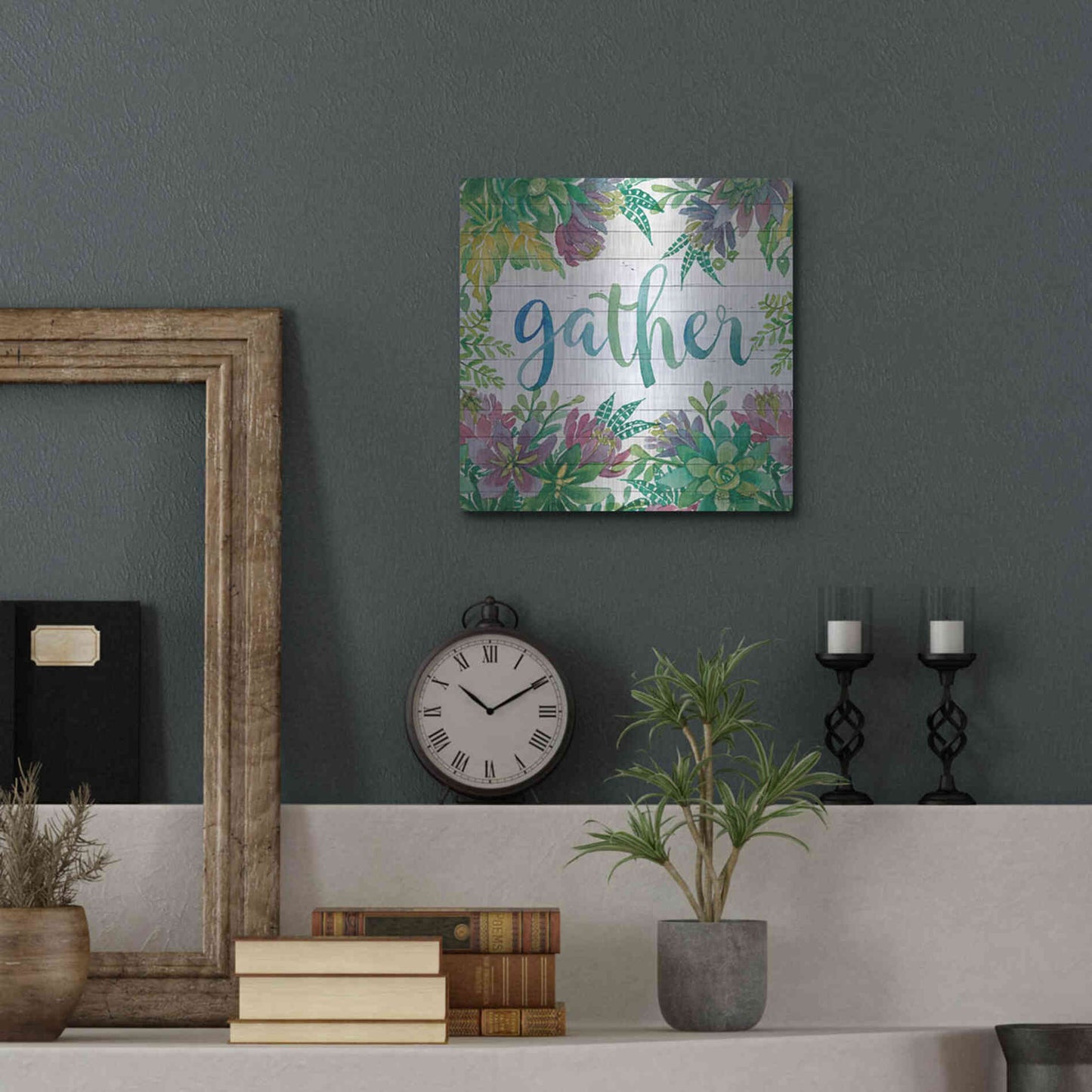 Luxe Metal Art 'Gather Succulents' by Cindy Jacobs, Metal Wall Art,12x12