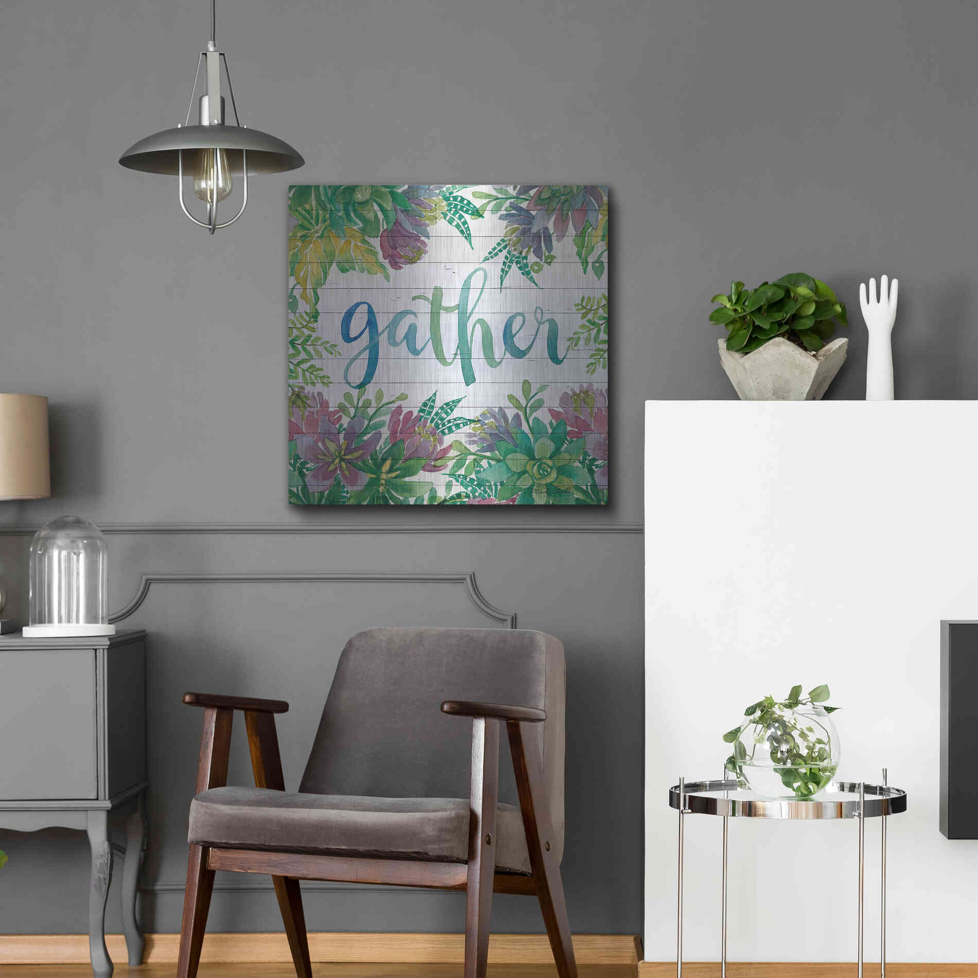 Luxe Metal Art 'Gather Succulents' by Cindy Jacobs, Metal Wall Art,24x24