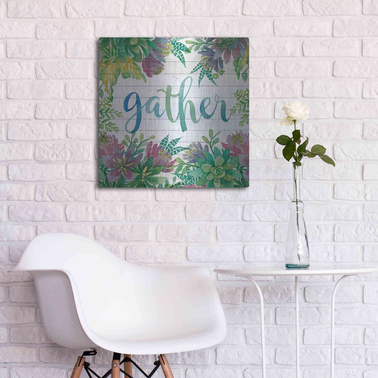 Luxe Metal Art 'Gather Succulents' by Cindy Jacobs, Metal Wall Art,24x24