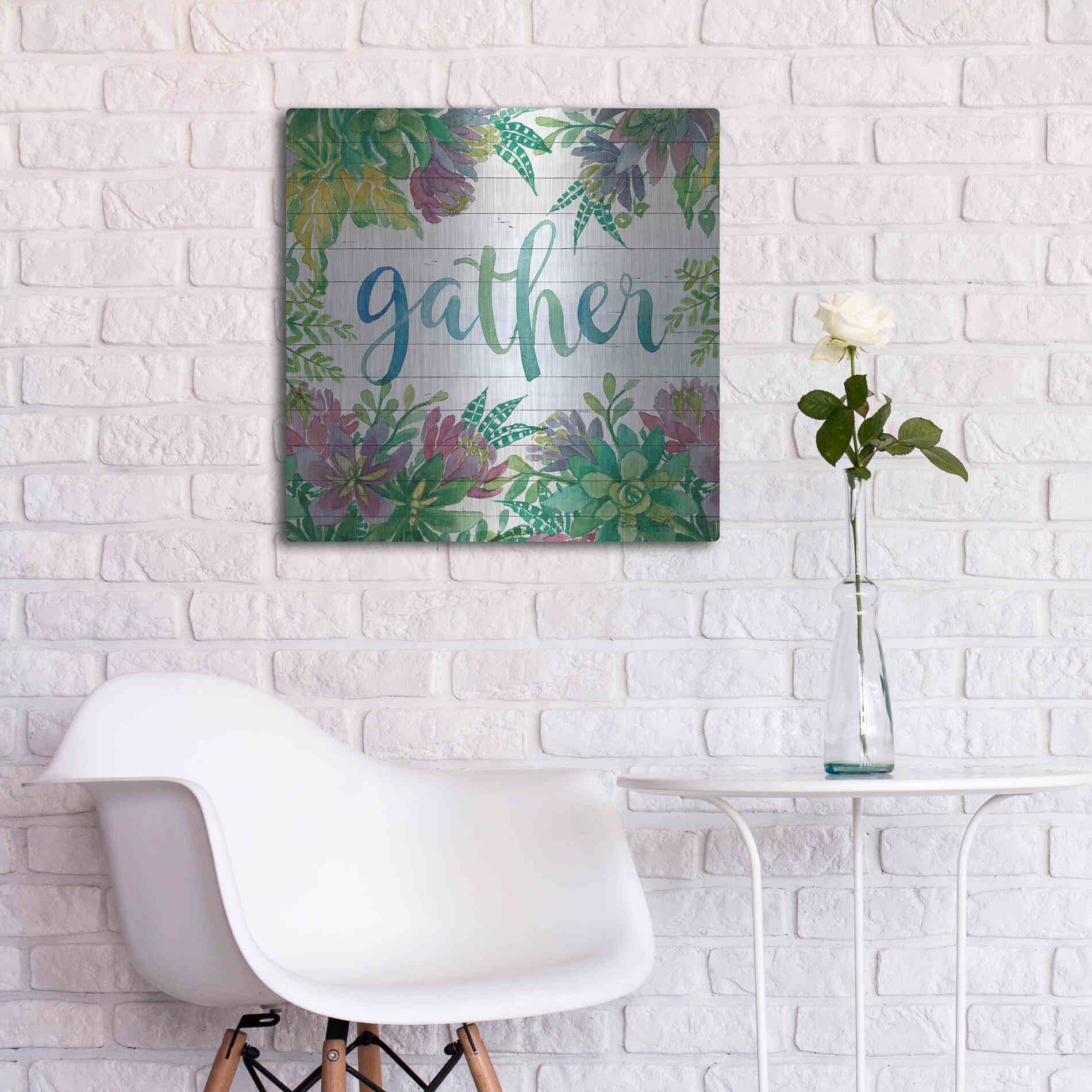 Luxe Metal Art 'Gather Succulents' by Cindy Jacobs, Metal Wall Art,24x24