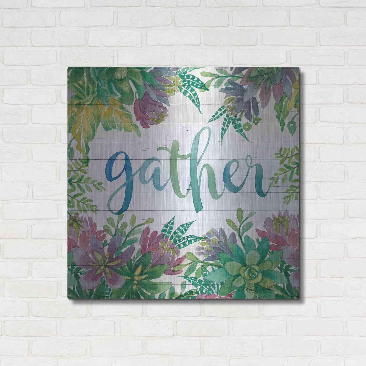 Luxe Metal Art 'Gather Succulents' by Cindy Jacobs, Metal Wall Art,36x36