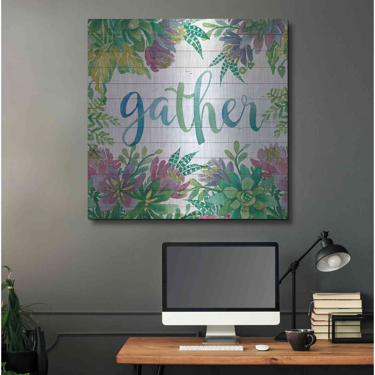 Luxe Metal Art 'Gather Succulents' by Cindy Jacobs, Metal Wall Art,36x36