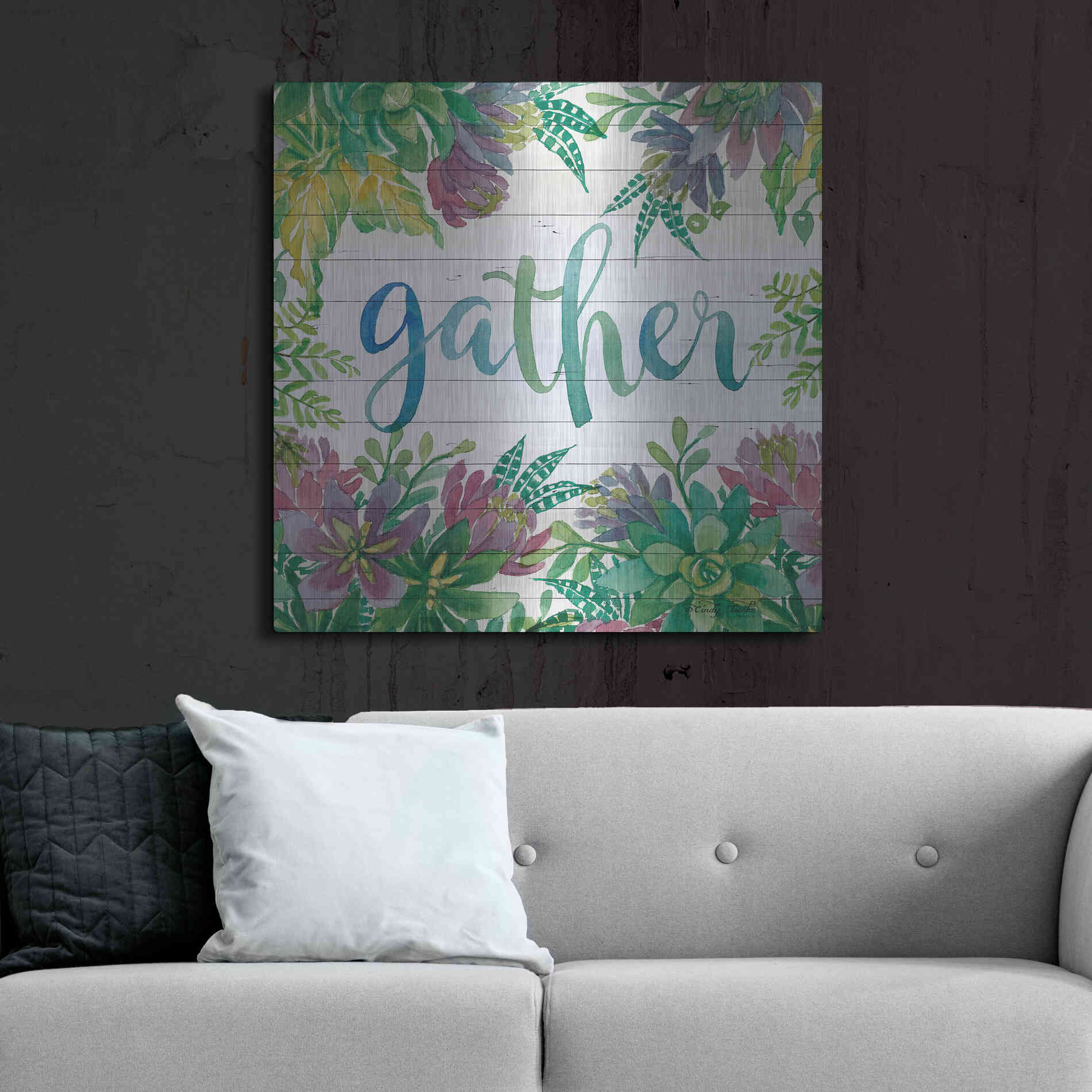 Luxe Metal Art 'Gather Succulents' by Cindy Jacobs, Metal Wall Art,36x36