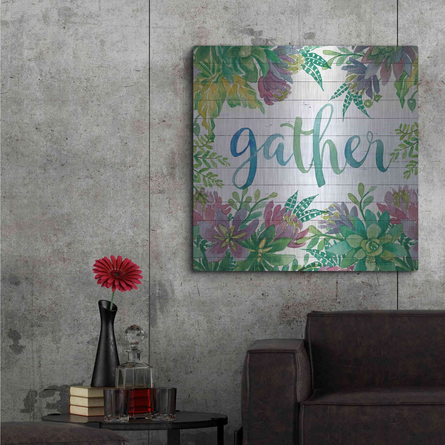 Luxe Metal Art 'Gather Succulents' by Cindy Jacobs, Metal Wall Art,36x36