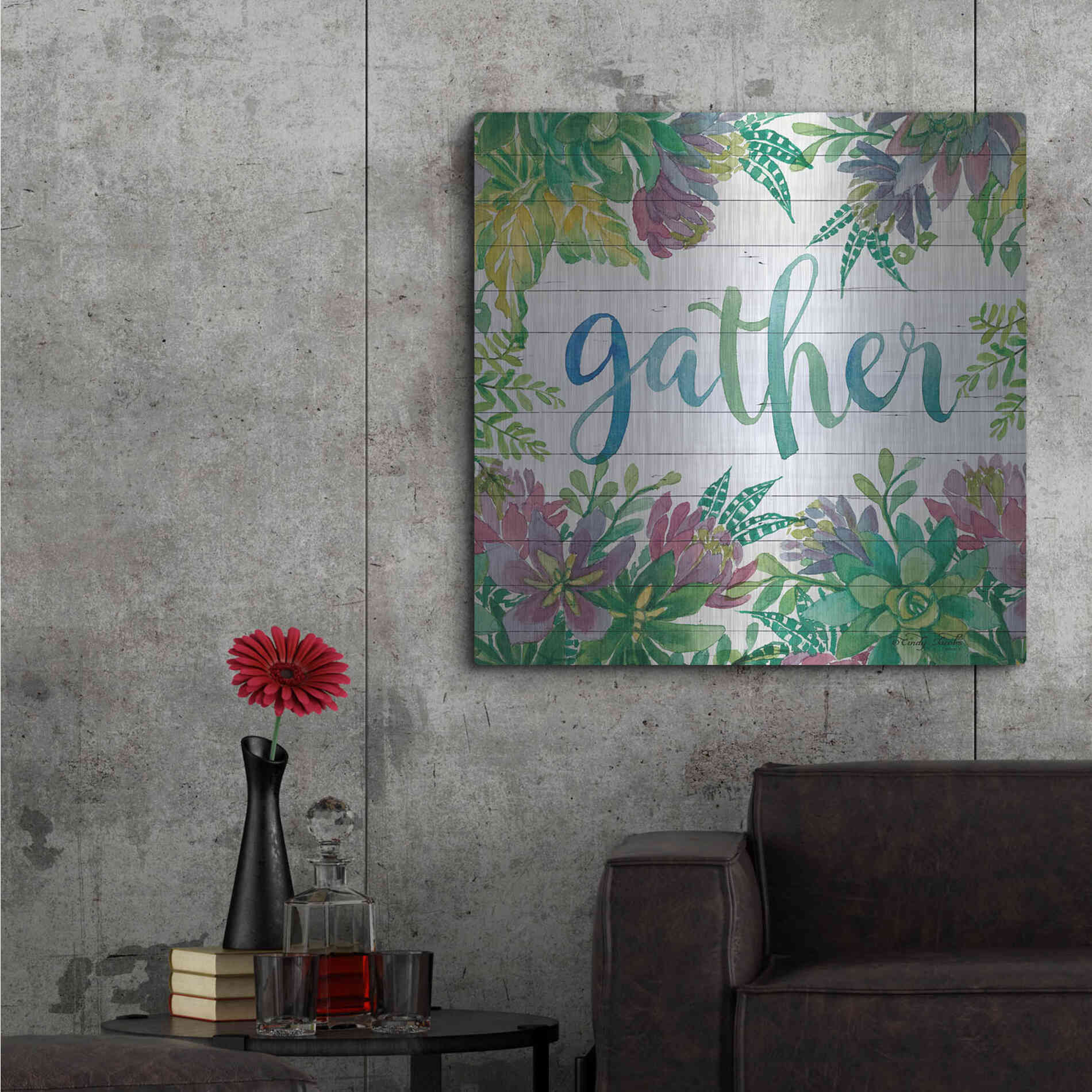 Luxe Metal Art 'Gather Succulents' by Cindy Jacobs, Metal Wall Art,36x36