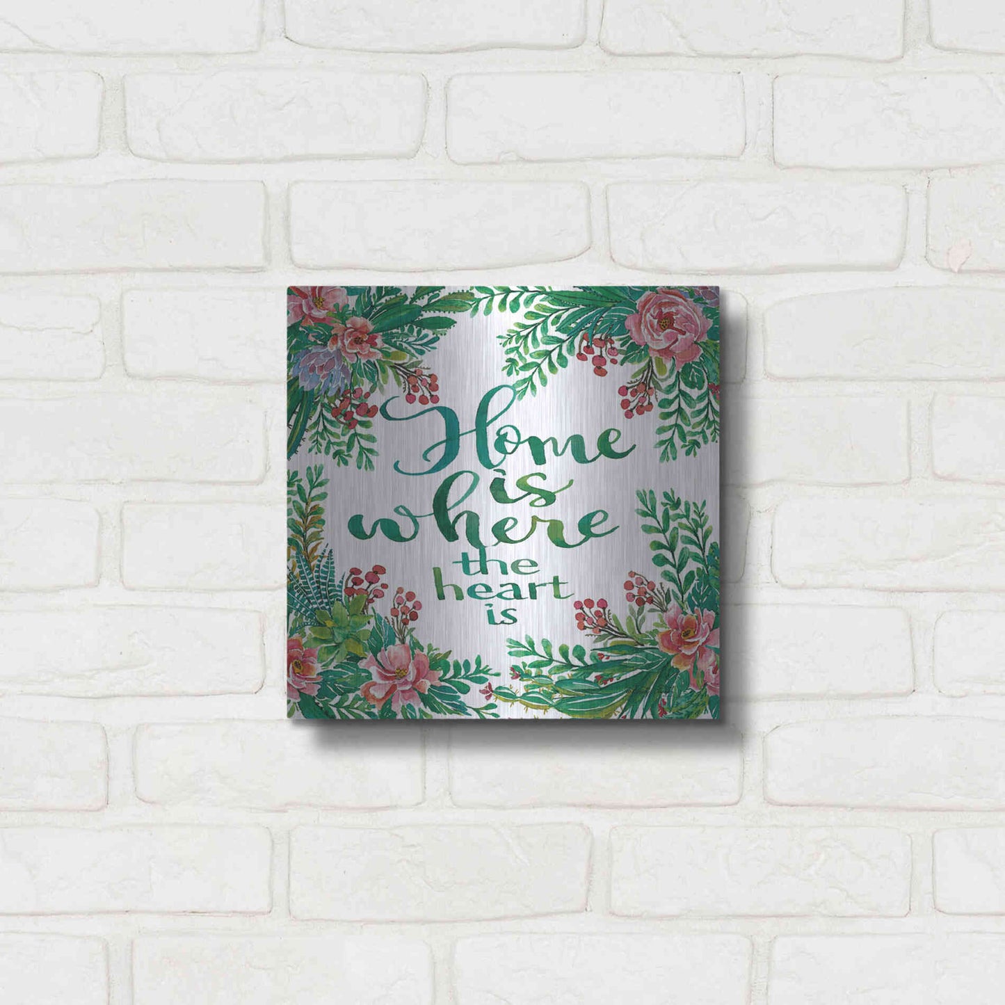 Luxe Metal Art 'Home Is Succulents' by Cindy Jacobs, Metal Wall Art,12x12