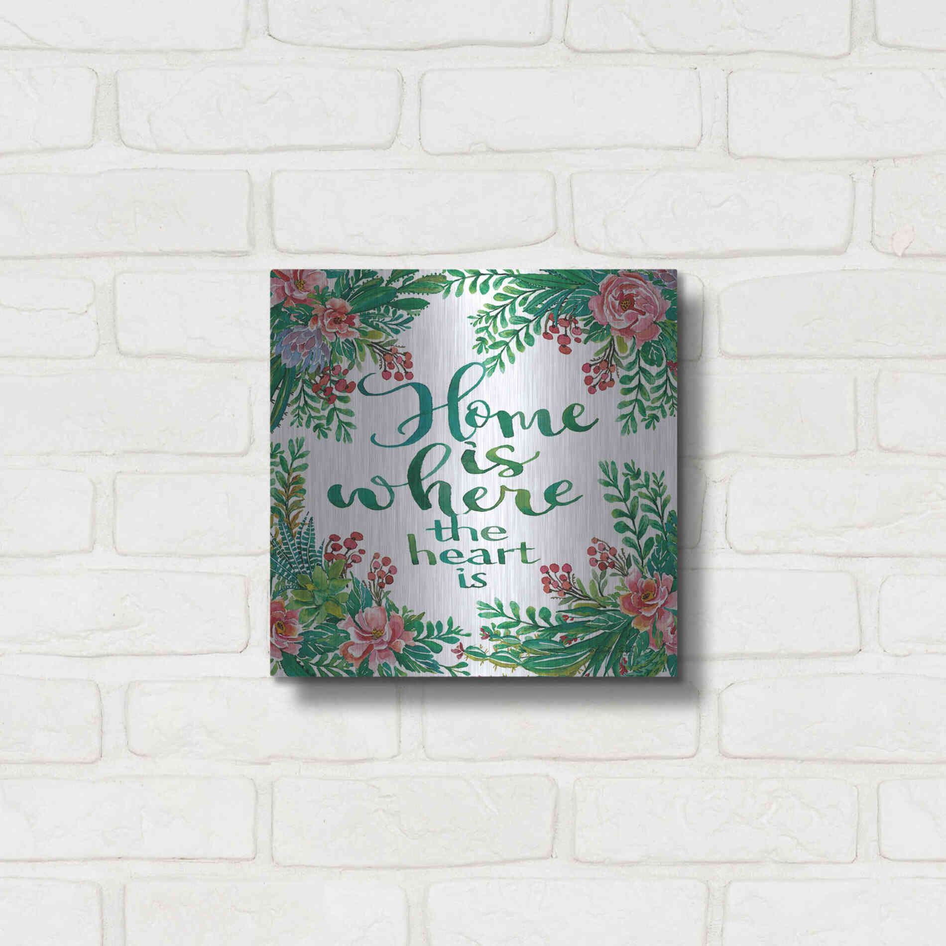 Luxe Metal Art 'Home Is Succulents' by Cindy Jacobs, Metal Wall Art,12x12